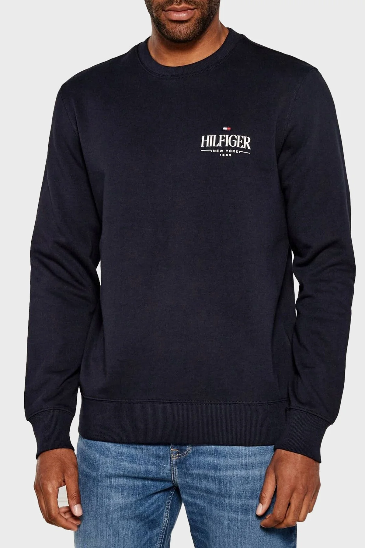 Tommy Hilfiger % 100 Pamuk Regular Fit Bisiklet Yaka Logolu Erkek Sweat MW0MW39376 DW5 LACİVERT - 1