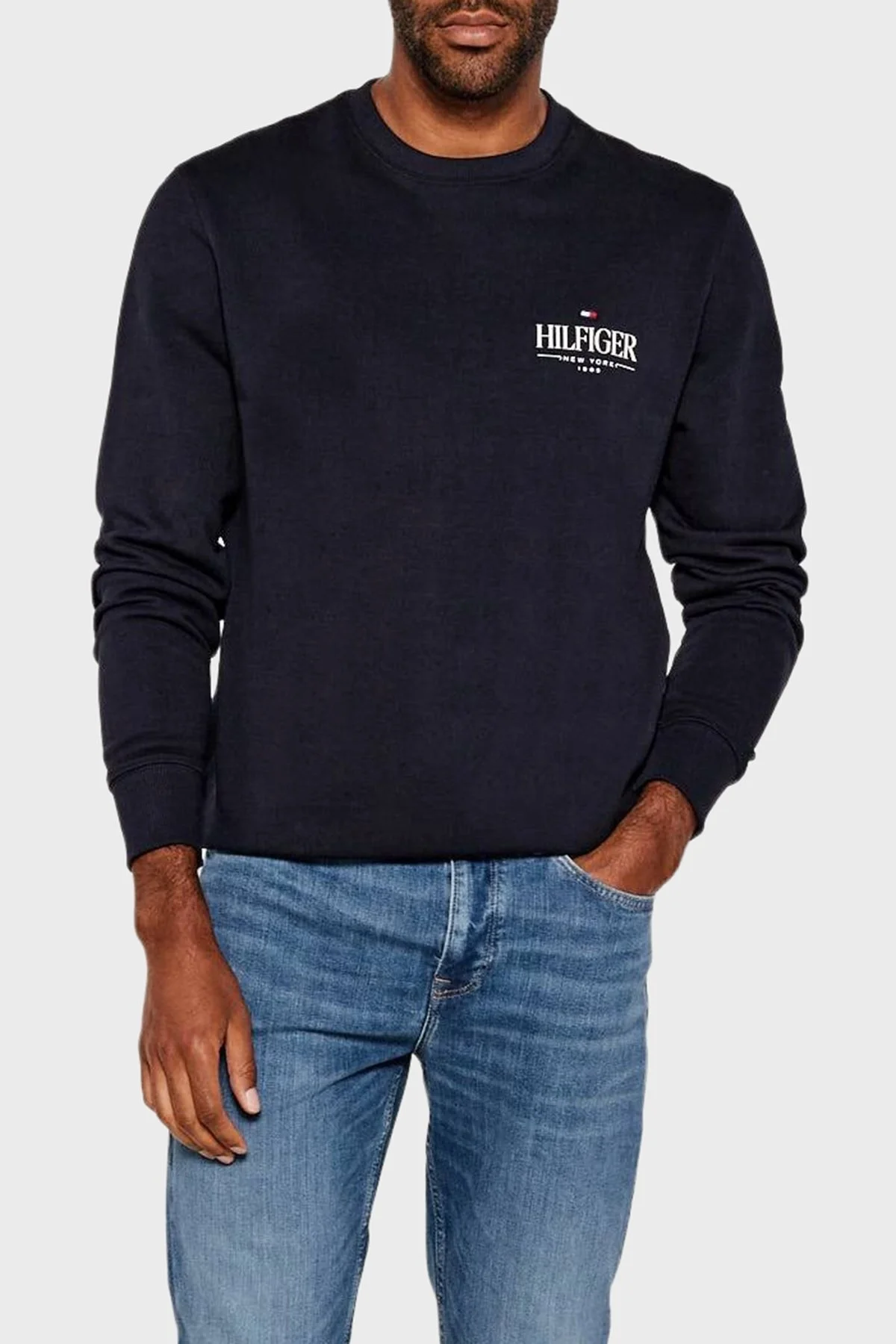 Tommy Hilfiger % 100 Pamuk Regular Fit Bisiklet Yaka Logolu Erkek Sweat MW0MW39376 DW5 LACİVERT - 2