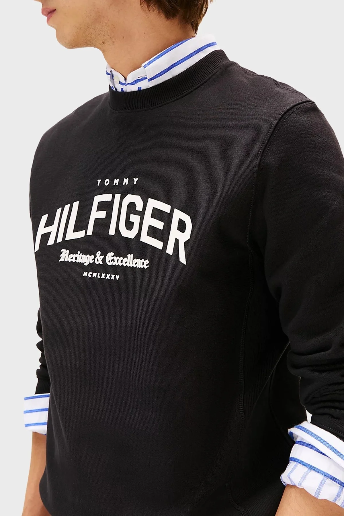 Tommy Hilfiger % 100 Pamuk Regular Fit Bisiklet Yaka Logolu Erkek Sweat MW0MW40067 BDS SİYAH - 4