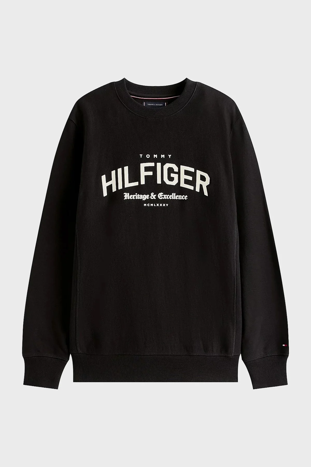 Tommy Hilfiger % 100 Pamuk Regular Fit Bisiklet Yaka Logolu Erkek Sweat MW0MW40067 BDS SİYAH - 5
