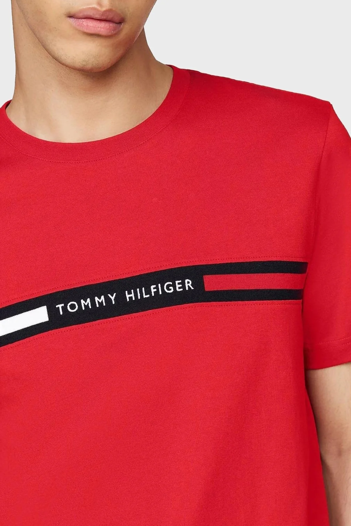 Tommy Hilfiger % 100 Pamuk Regular Fit Bisiklet Yaka Logolu Erkek T Shirt MW0MW36498 XLD KIRMIZI - 8