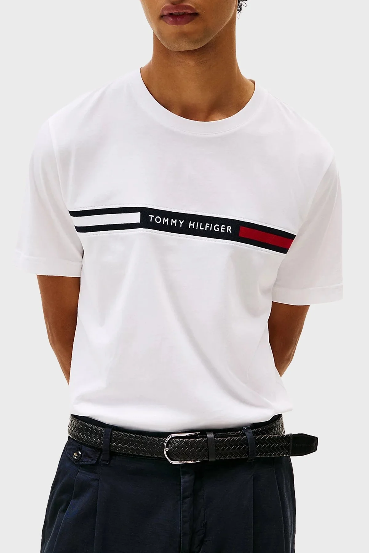 Tommy Hilfiger % 100 Pamuk Regular Fit Bisiklet Yaka Logolu Erkek T Shirt MW0MW36498 YBR BEYAZ - 6