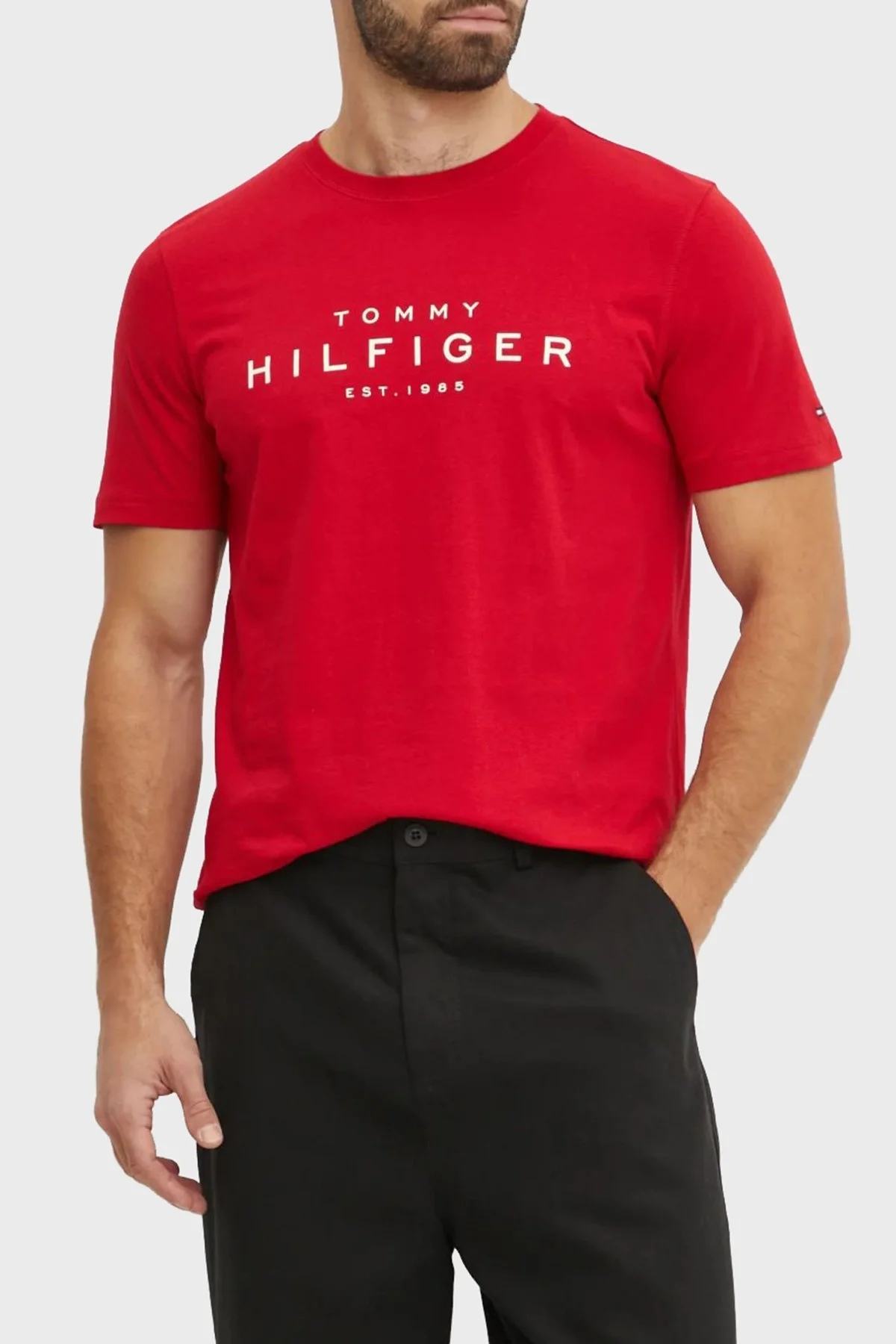 Tommy Hilfiger % 100 Pamuk Regular Fit Bisiklet Yaka Logolu Erkek T Shirt MW0MW37448 XLD KIRMIZI - 7