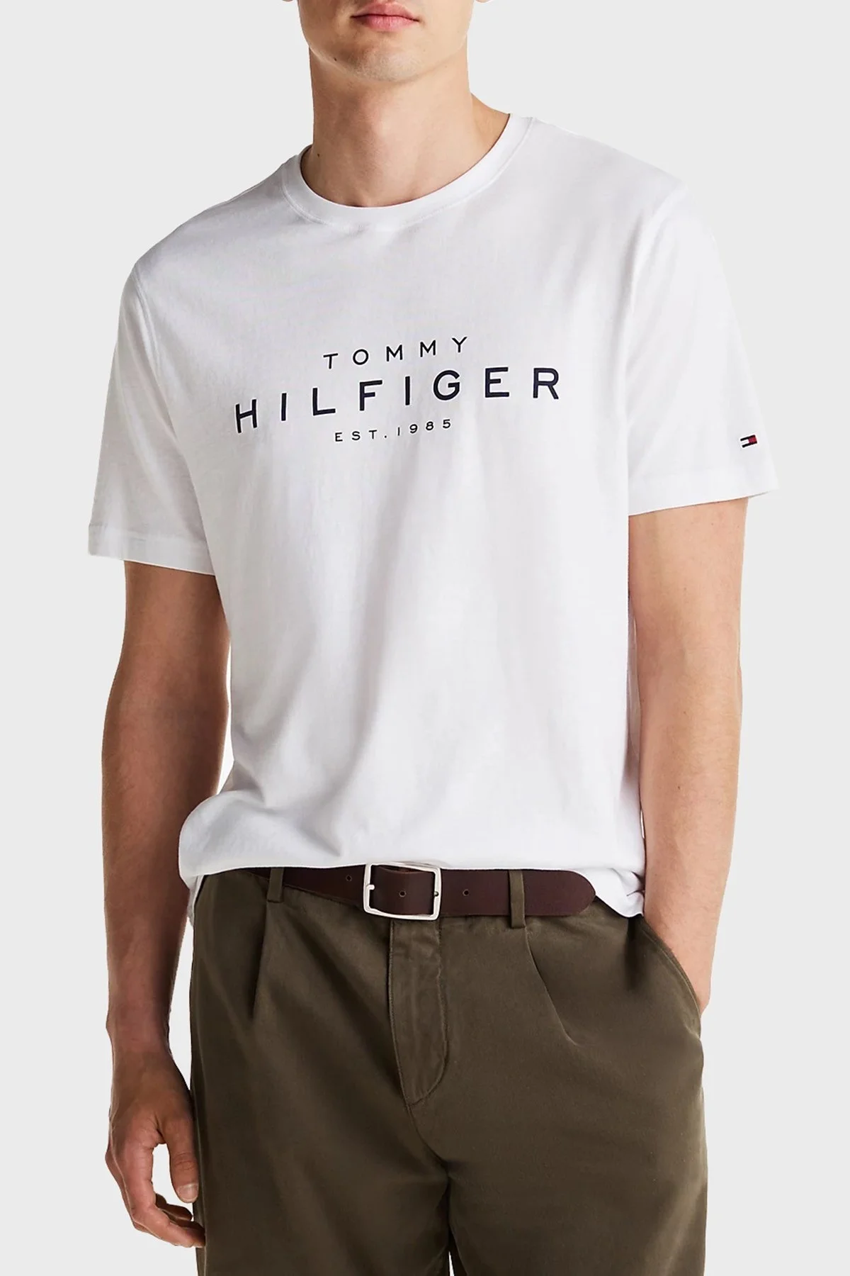 Tommy Hilfiger % 100 Pamuk Regular Fit Bisiklet Yaka Logolu Erkek T Shirt MW0MW37448 YBR BEYAZ - 1