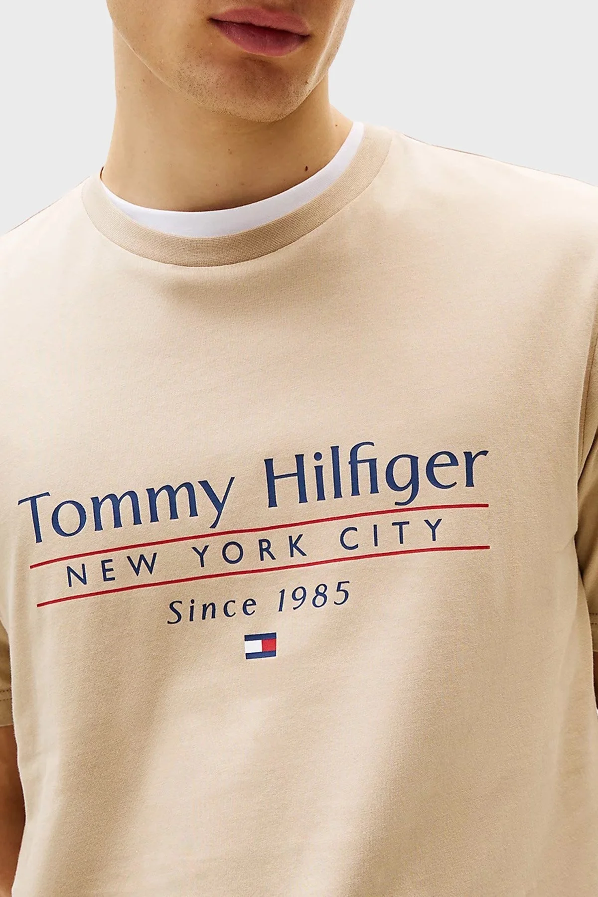 Tommy Hilfiger % 100 Pamuk Regular Fit Bisiklet Yaka Logolu Erkek T Shirt MW0MW38621 RBT KUM - 9