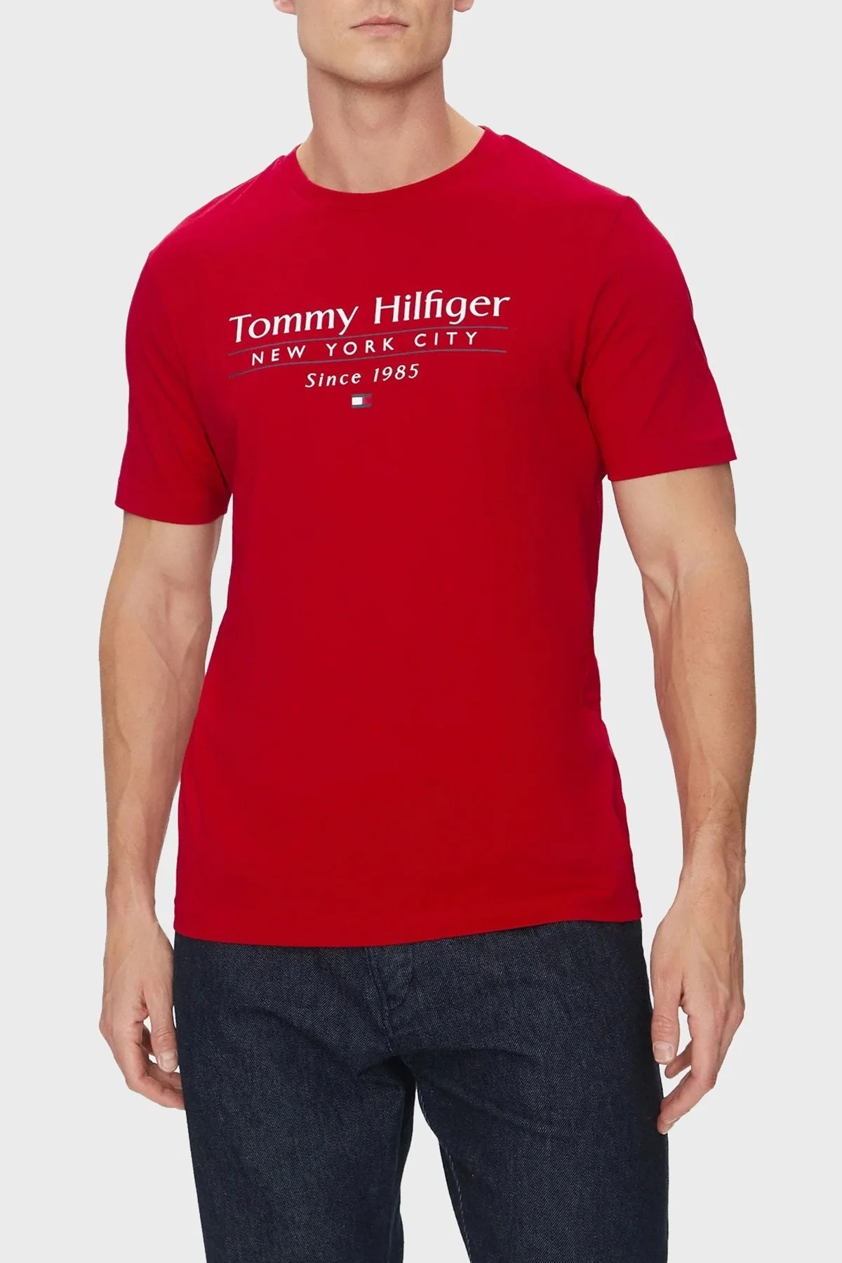 Tommy Hilfiger % 100 Pamuk Regular Fit Bisiklet Yaka Logolu Erkek T Shirt MW0MW38621 XLD KIRMIZI - 6