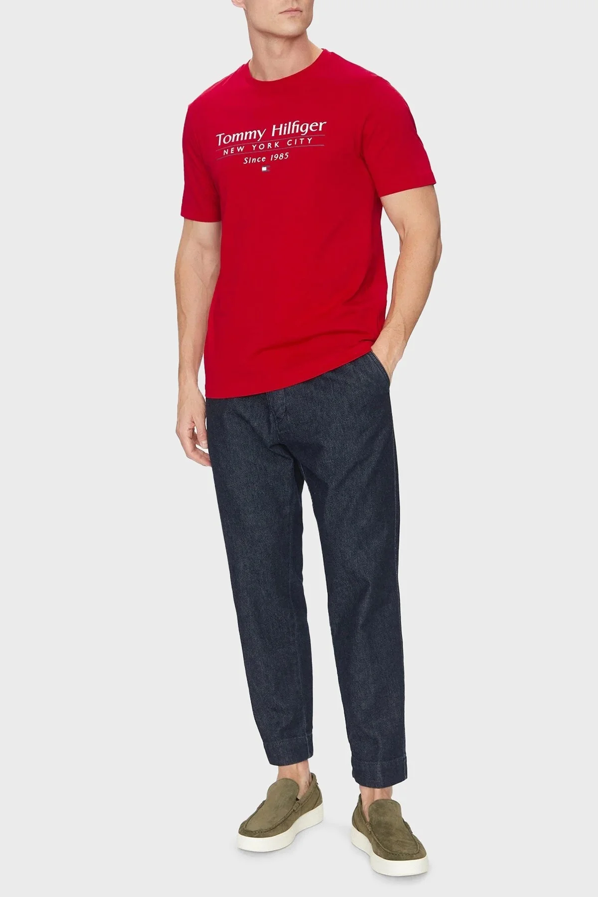 Tommy Hilfiger % 100 Pamuk Regular Fit Bisiklet Yaka Logolu Erkek T Shirt MW0MW38621 XLD KIRMIZI - 7