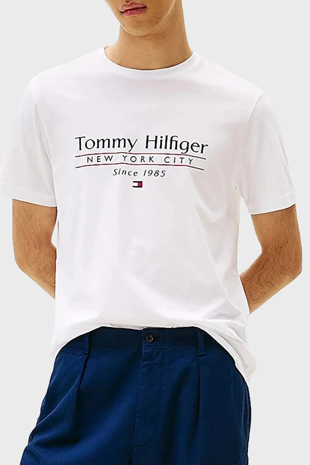 Tommy Hilfiger % 100 Pamuk Regular Fit Bisiklet Yaka Logolu Erkek T Shirt MW0MW38621 YBR BEYAZ - 5