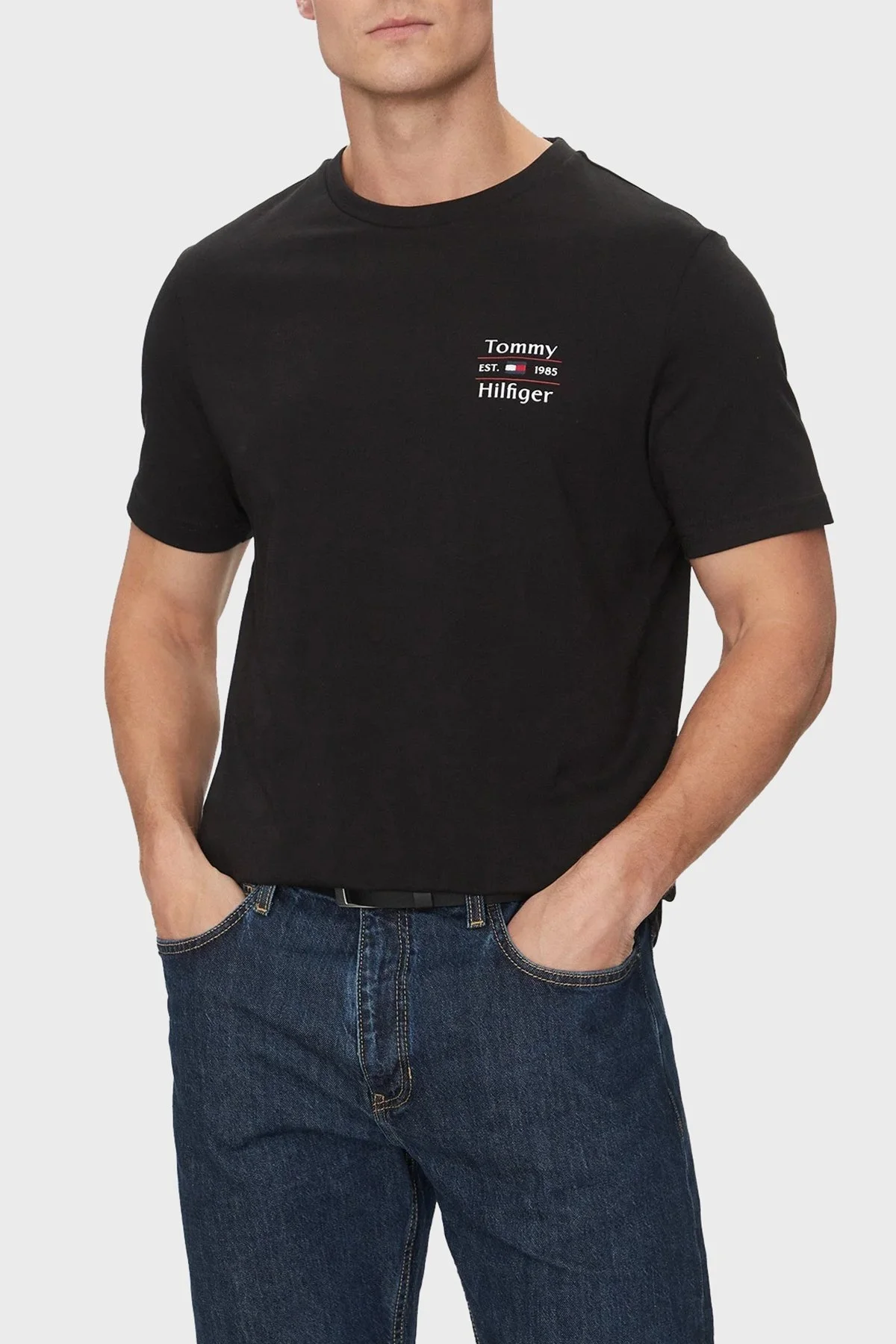 Tommy Hilfiger % 100 Pamuk Regular Fit Bisiklet Yaka Logolu Erkek T Shirt MW0MW38622 BDS SİYAH - 5