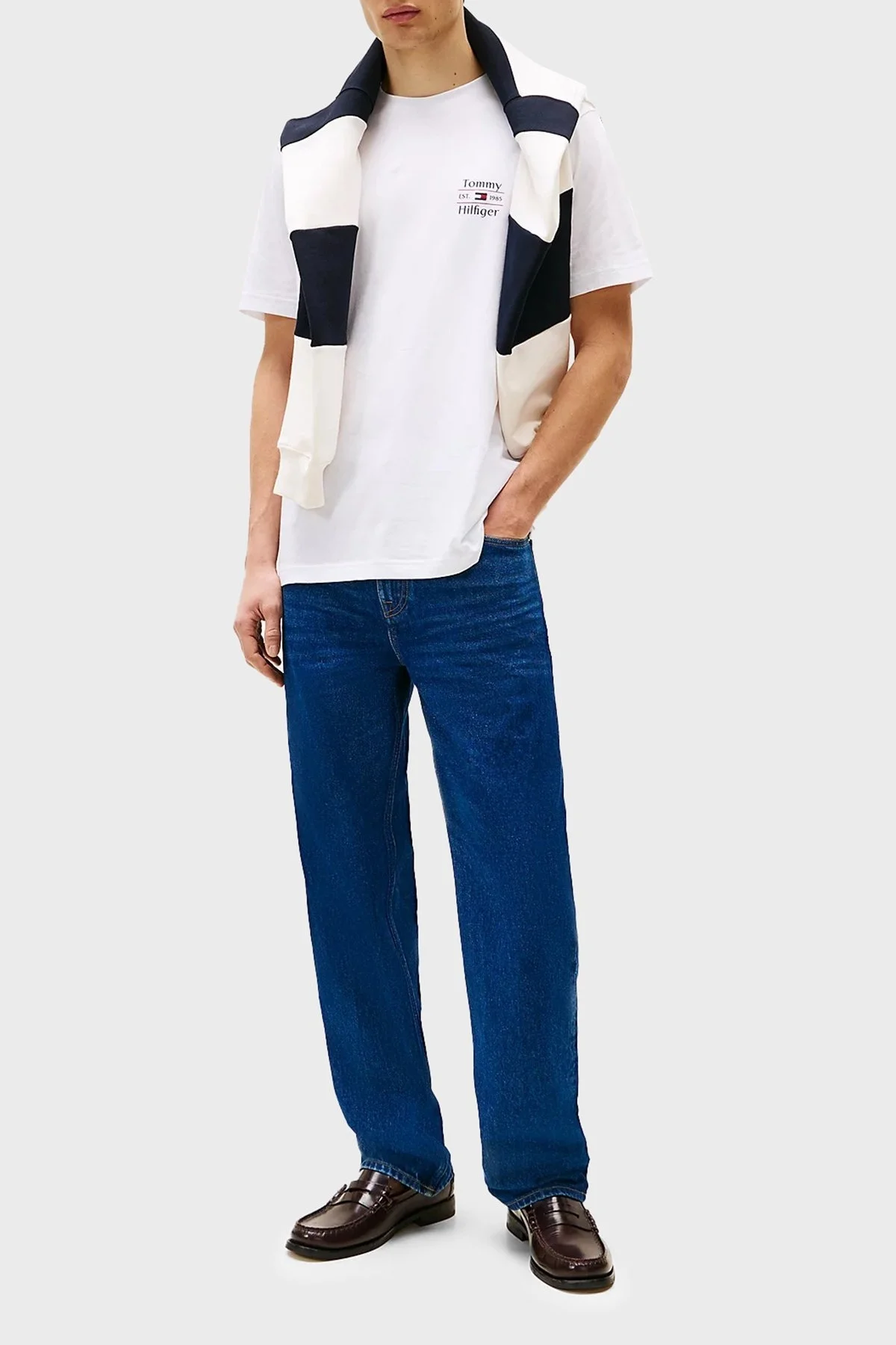 Tommy Hilfiger % 100 Pamuk Regular Fit Bisiklet Yaka Logolu Erkek T Shirt MW0MW38622 YBR BEYAZ - 7