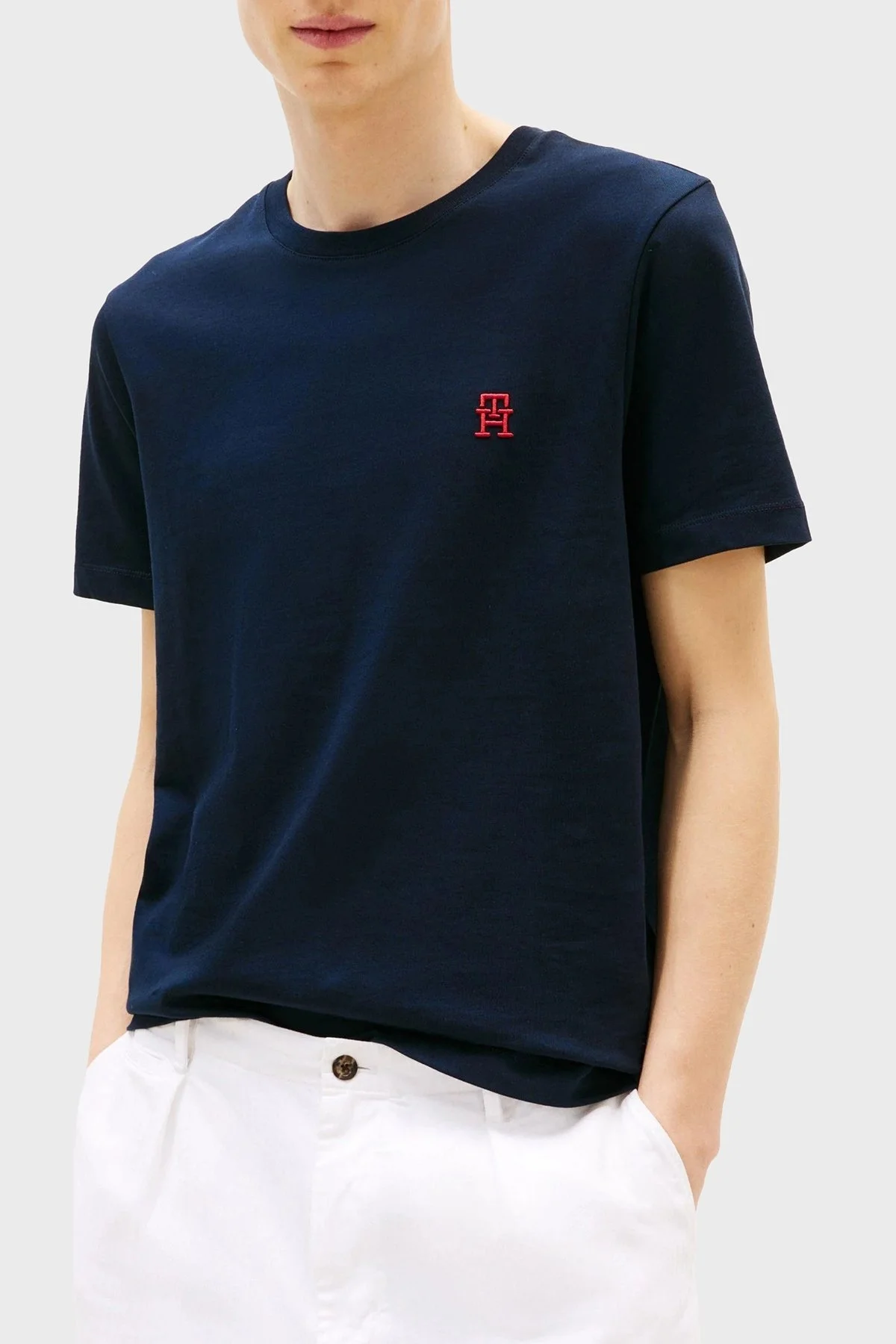 Tommy Hilfiger % 100 Pamuk Regular Fit Bisiklet Yaka Logolu Erkek T Shirt MW0MW39256 DW5 LACİVERT - 5