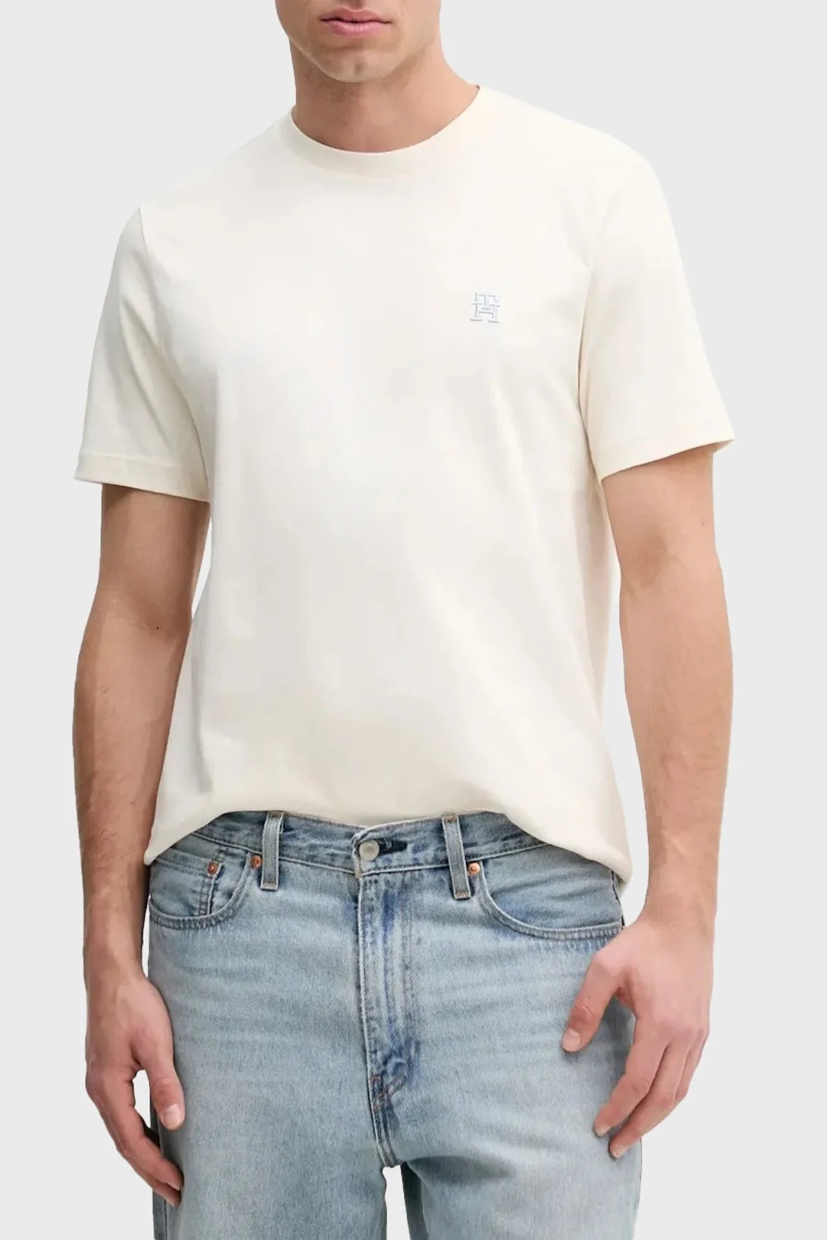 Tommy Hilfiger % 100 Pamuk Regular Fit Bisiklet Yaka Logolu Erkek T Shirt MW0MW39256 Z00 AÇIK BEJ - 4