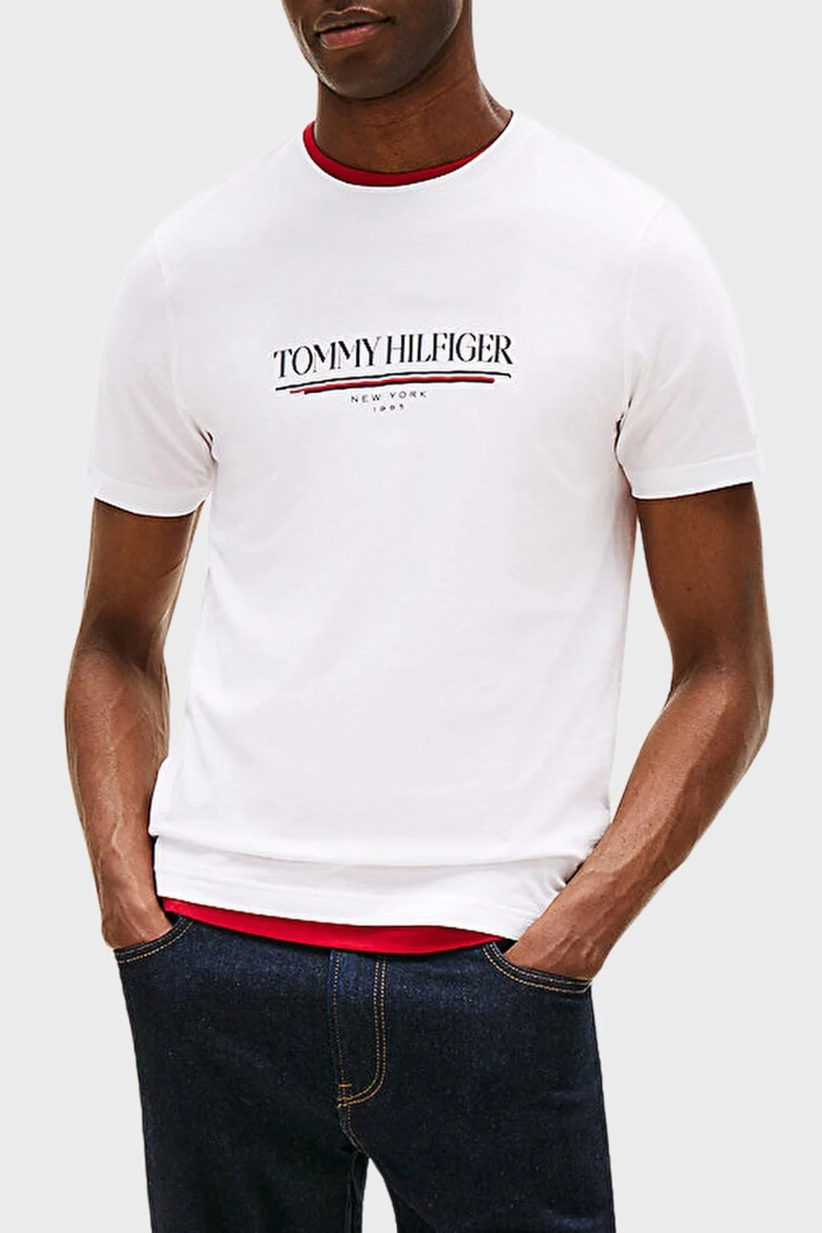 Tommy Hilfiger % 100 Pamuk Regular Fit Bisiklet Yaka Logolu Erkek T Shirt MW0MW40324 YBR BEYAZ - 1