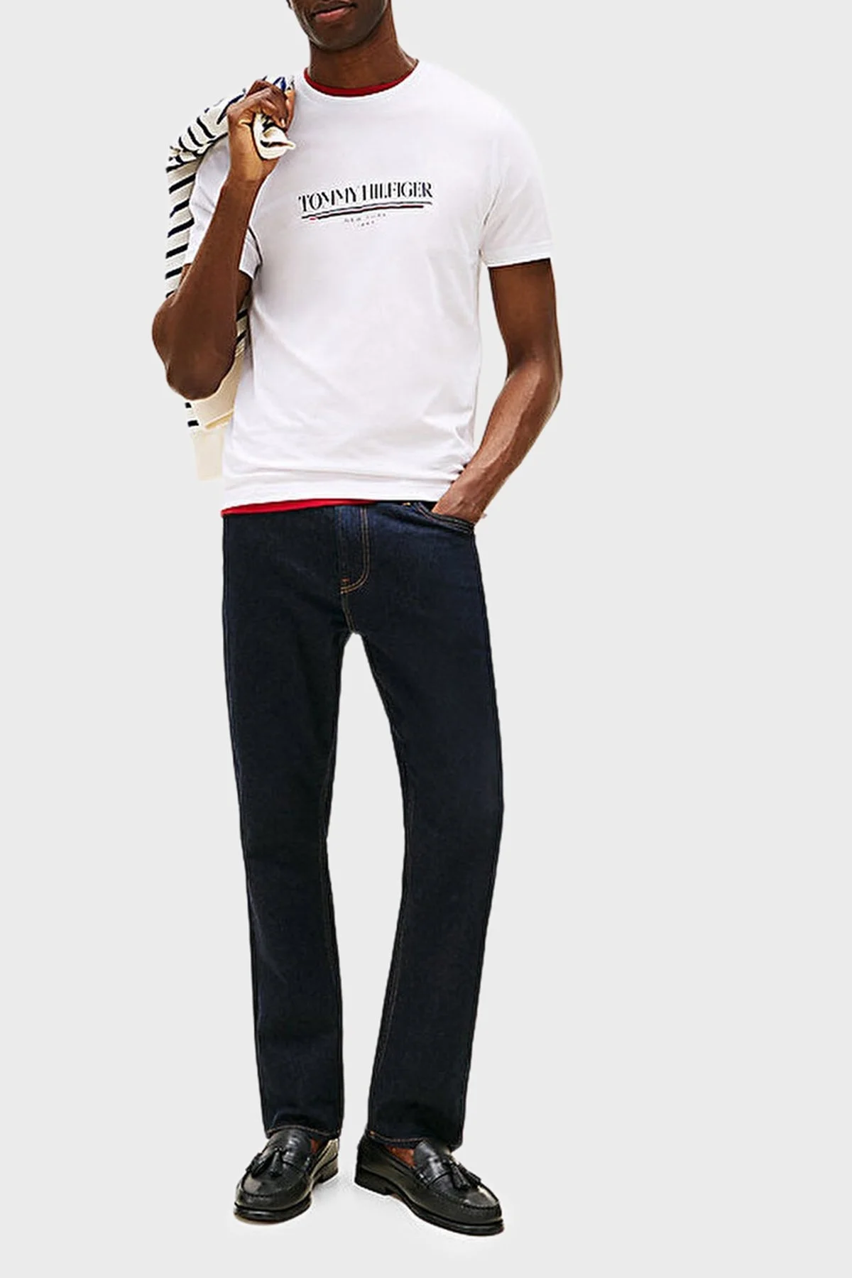 Tommy Hilfiger % 100 Pamuk Regular Fit Bisiklet Yaka Logolu Erkek T Shirt MW0MW40324 YBR BEYAZ - 2