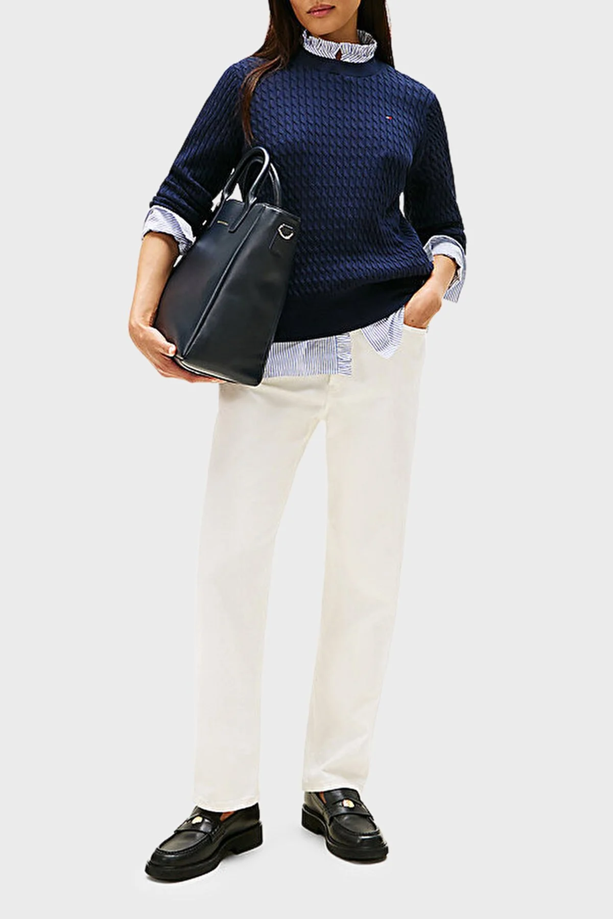 Tommy Hilfiger % 100 Pamuk Regular Fit Bisiklet Yaka Örgü Bayan Kazak WW0WW44993 0ZZ LACİVERT - 3