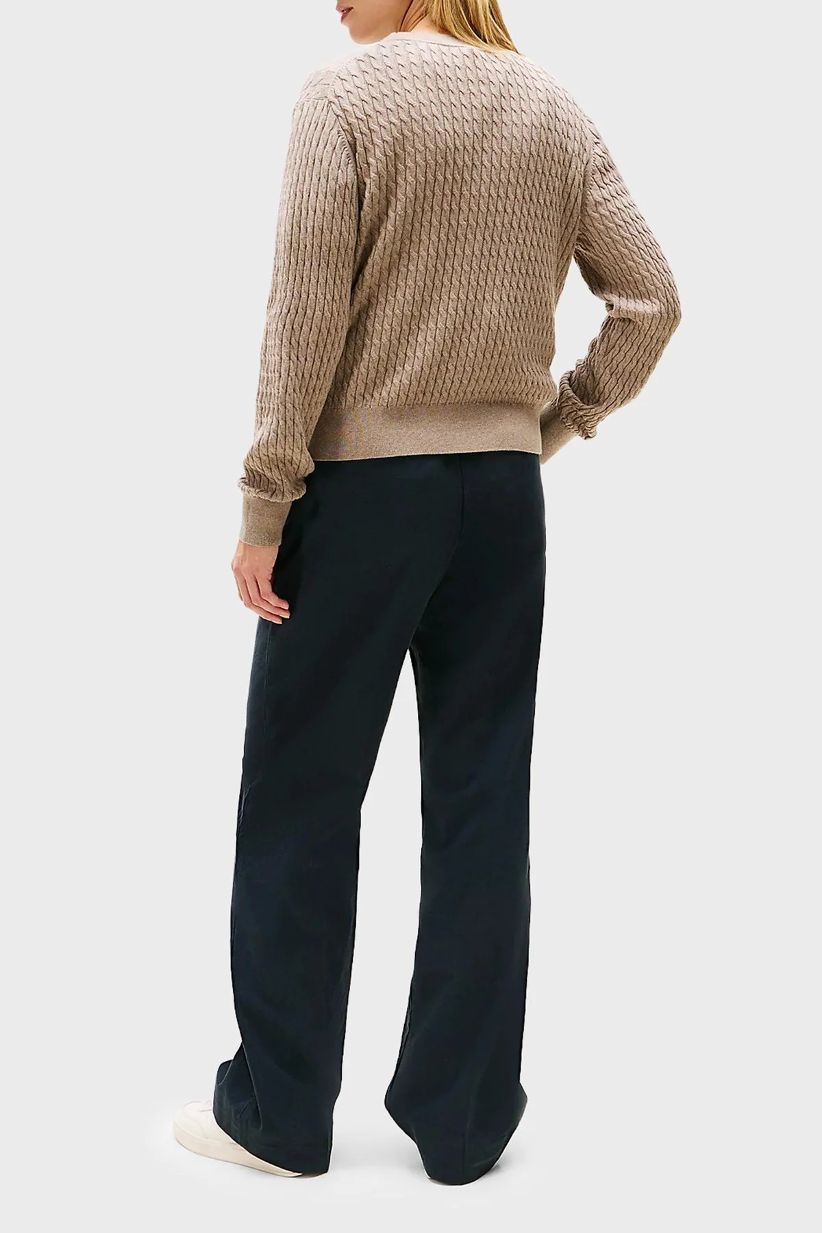 Tommy Hilfiger % 100 Pamuk Regular Fit Bisiklet Yaka Örgü Bayan Kazak WW0WW44993 ADL BEJ - 3