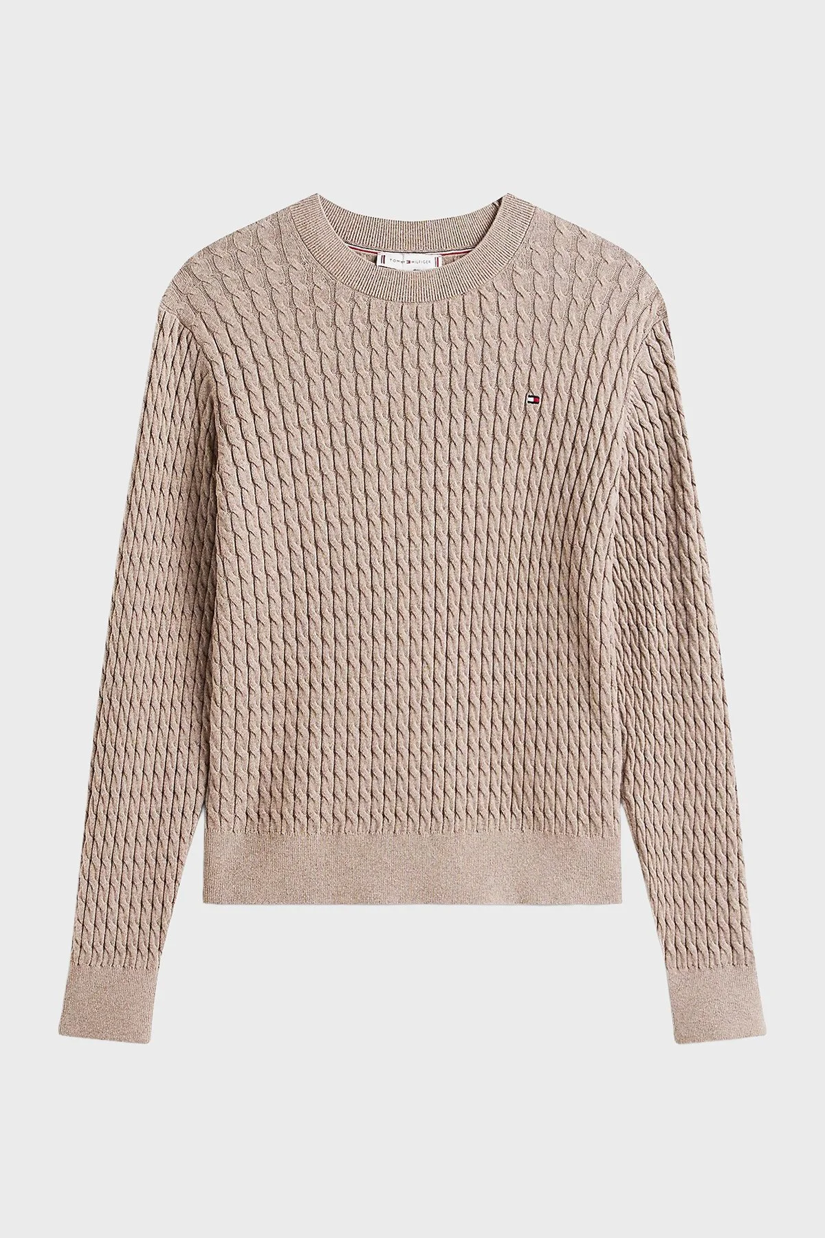 Tommy Hilfiger % 100 Pamuk Regular Fit Bisiklet Yaka Örgü Bayan Kazak WW0WW44993 ADL BEJ - 5