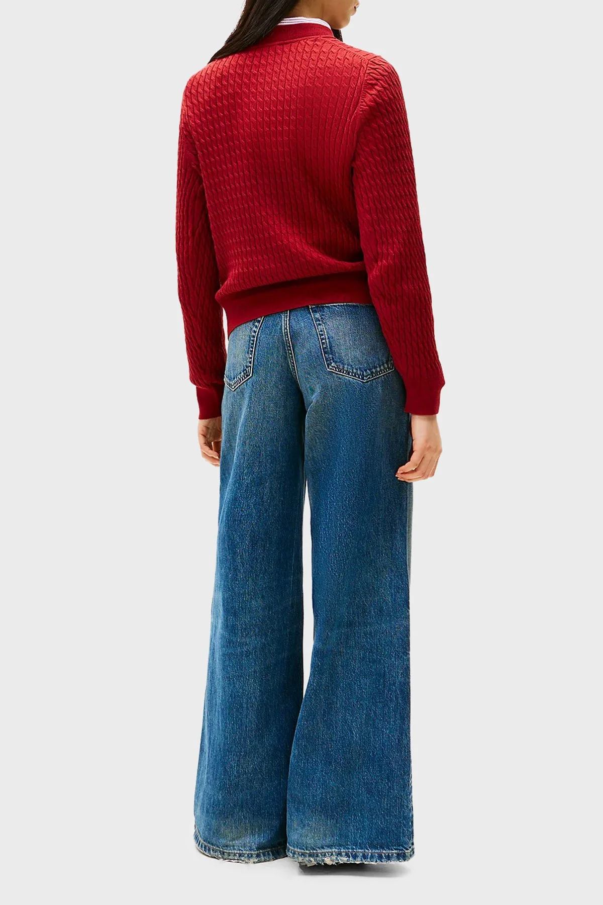 Tommy Hilfiger % 100 Pamuk Regular Fit Bisiklet Yaka Örgü Bayan Kazak WW0WW44993 XIT KIRMIZI - 3