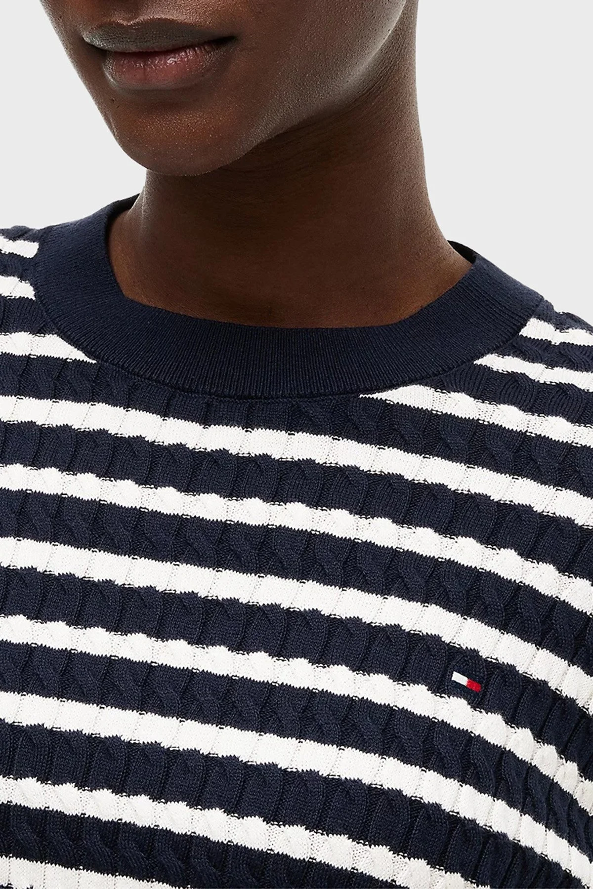 Tommy Hilfiger % 100 Pamuk Regular Fit Bisiklet Yaka Örgü Kadın Kazak WW0WW44993 0X7 Mavi-bej - 3