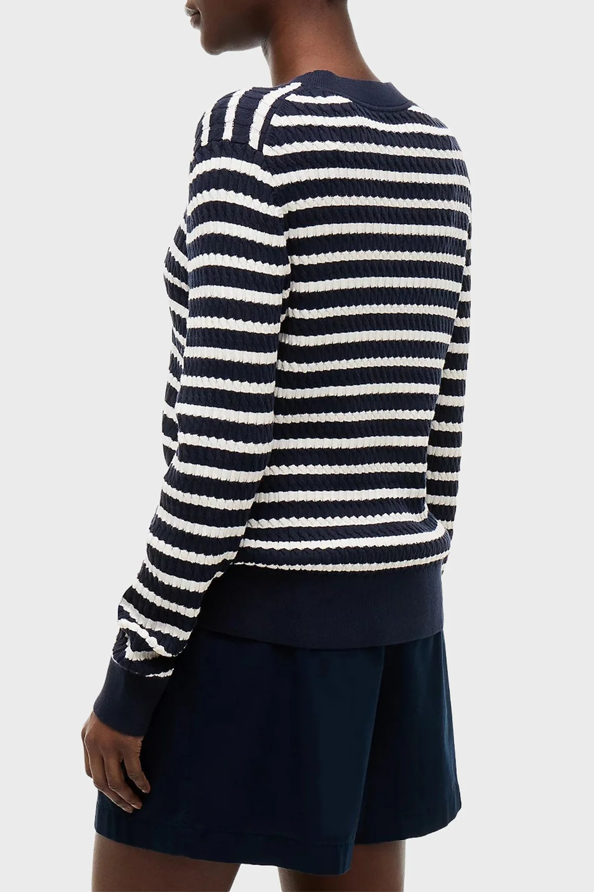 Tommy Hilfiger % 100 Pamuk Regular Fit Bisiklet Yaka Örgü Kadın Kazak WW0WW44993 0X7 Mavi-bej - 4