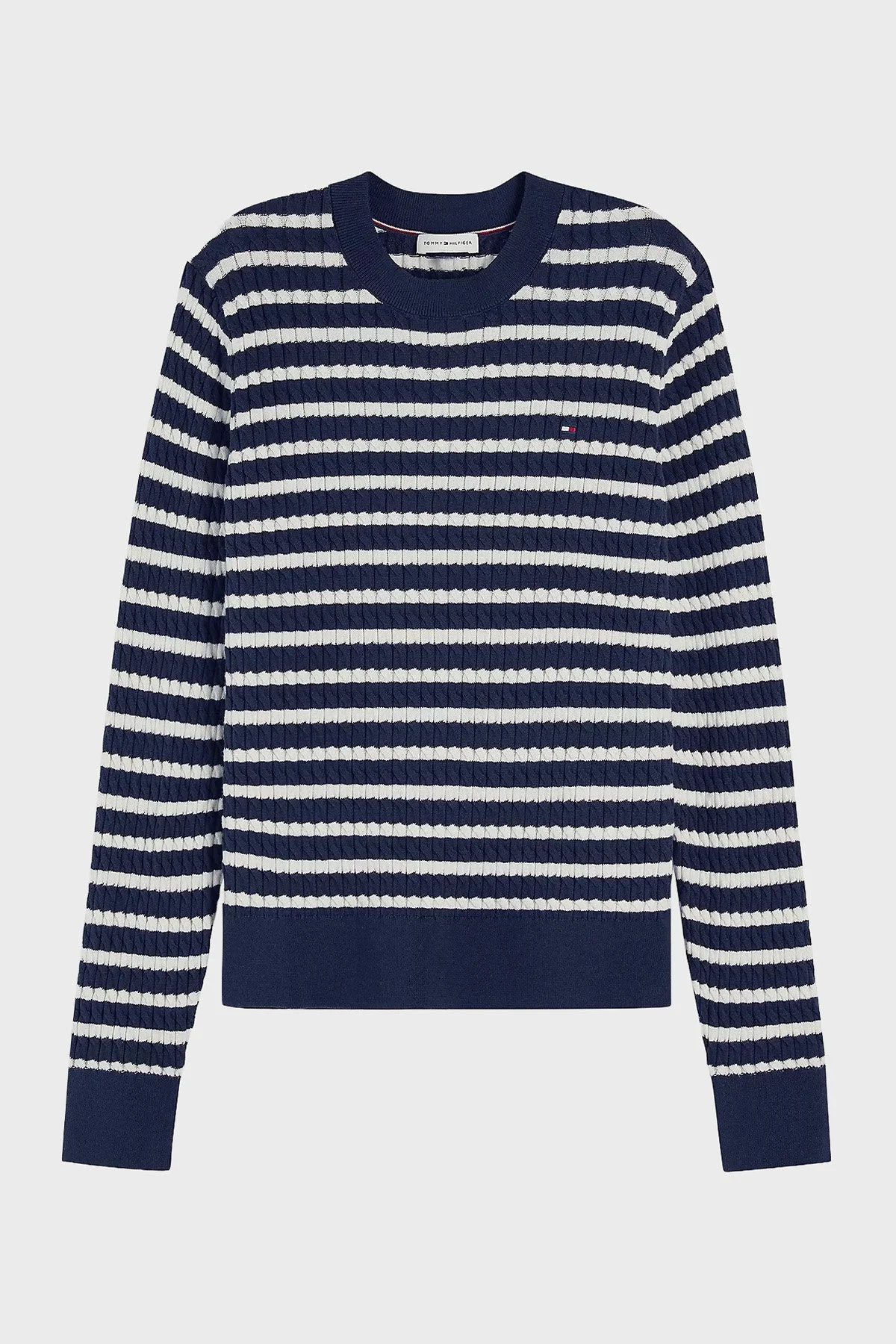 Tommy Hilfiger % 100 Pamuk Regular Fit Bisiklet Yaka Örgü Kadın Kazak WW0WW44993 0X7 Mavi-bej - 5