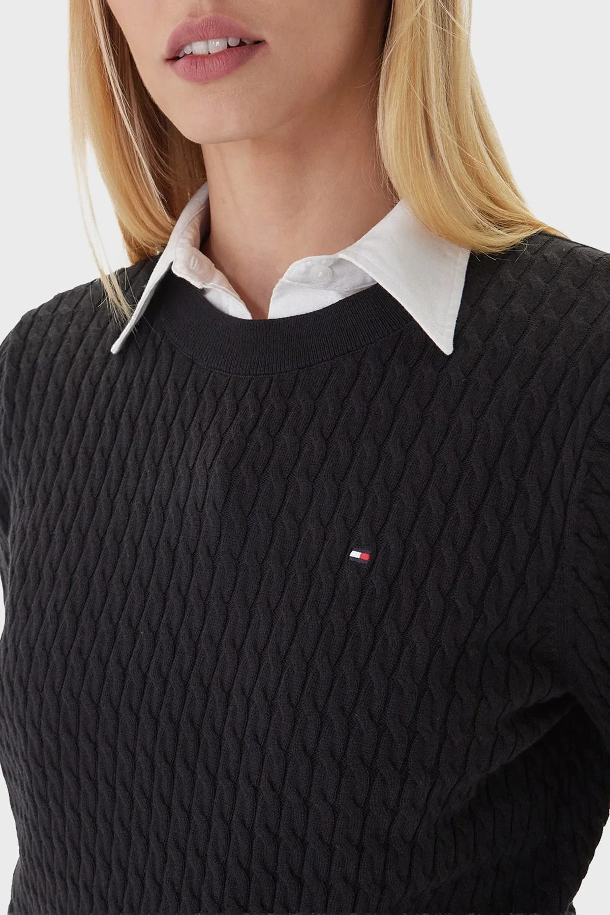 Tommy Hilfiger % 100 Pamuk Regular Fit Bisiklet Yaka Örgü Kadın Kazak WW0WW44993 BDS Siyah - 4