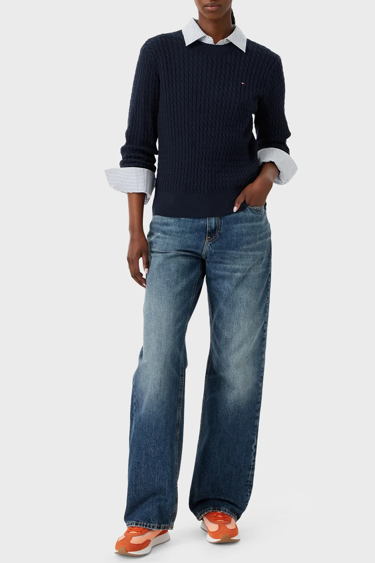 Tommy Hilfiger % 100 Pamuk Regular Fit Bisiklet Yaka Örgü Kadın Kazak WW0WW44993 C1G Lacivert - 2