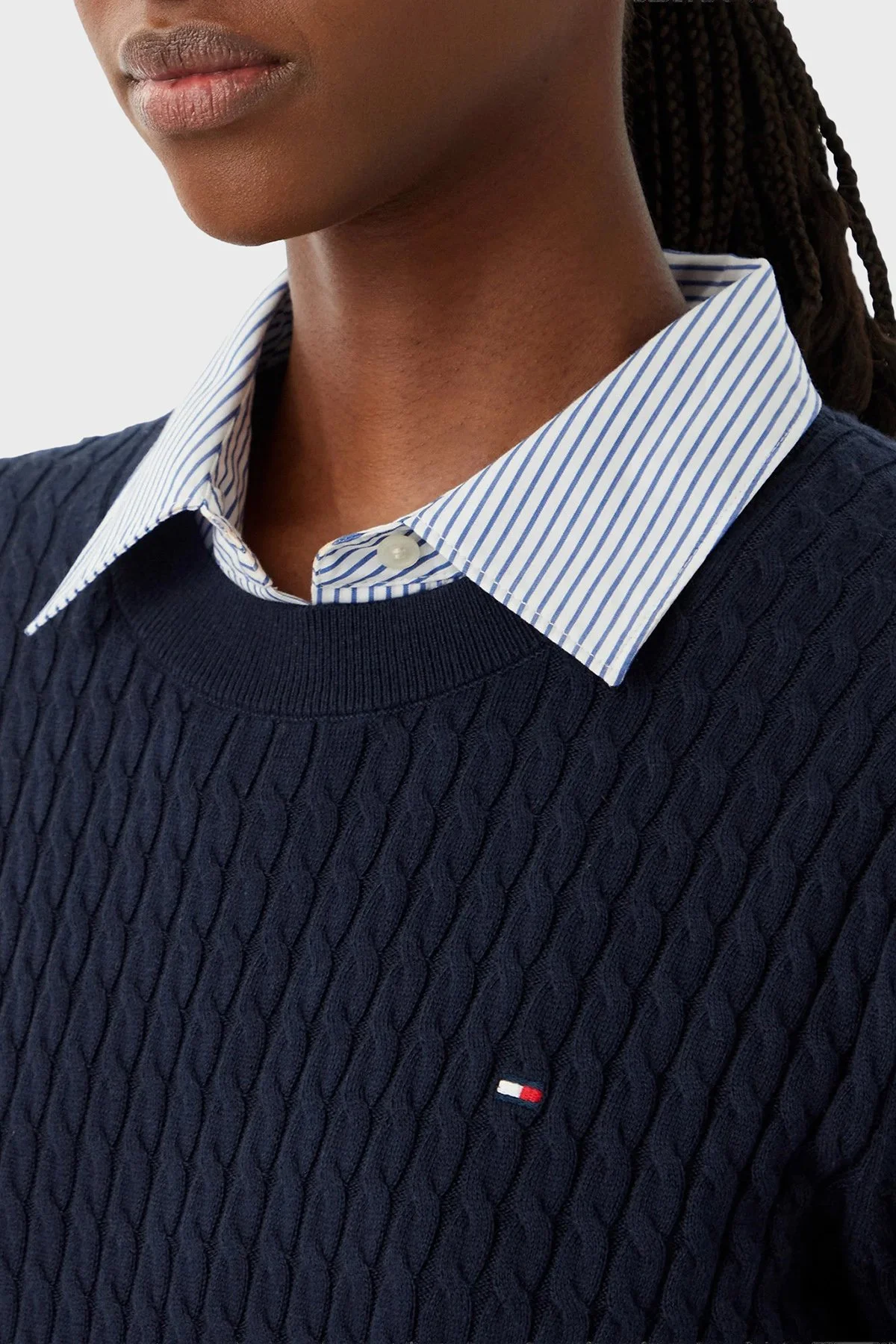 Tommy Hilfiger % 100 Pamuk Regular Fit Bisiklet Yaka Örgü Kadın Kazak WW0WW44993 C1G Lacivert - 4