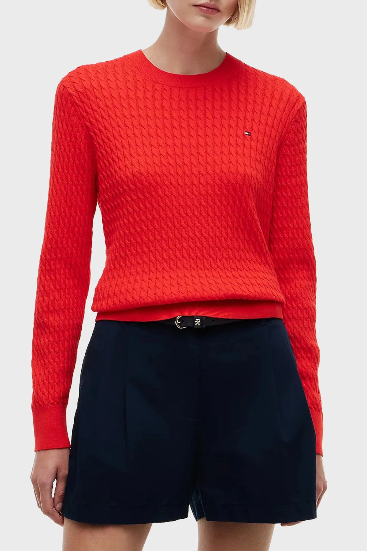 Tommy Hilfiger % 100 Pamuk Regular Fit Bisiklet Yaka Örgü Kadın Kazak WW0WW44993 XNF Kırmızı - 1