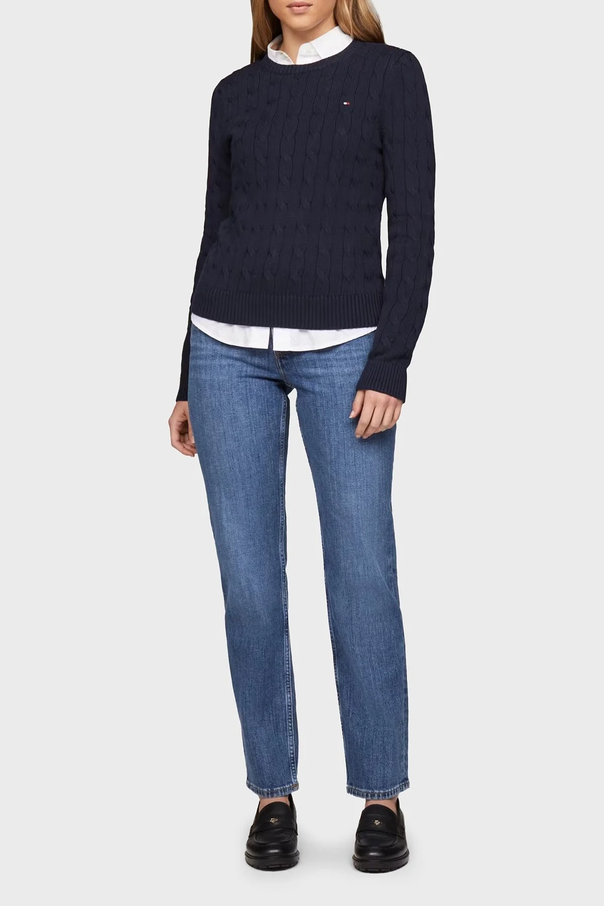 Tommy Hilfiger % 100 Pamuk Regular Fit Bisiklet Yaka Örme Bayan Kazak WW0WW45207 C1G LACİVERT - 8
