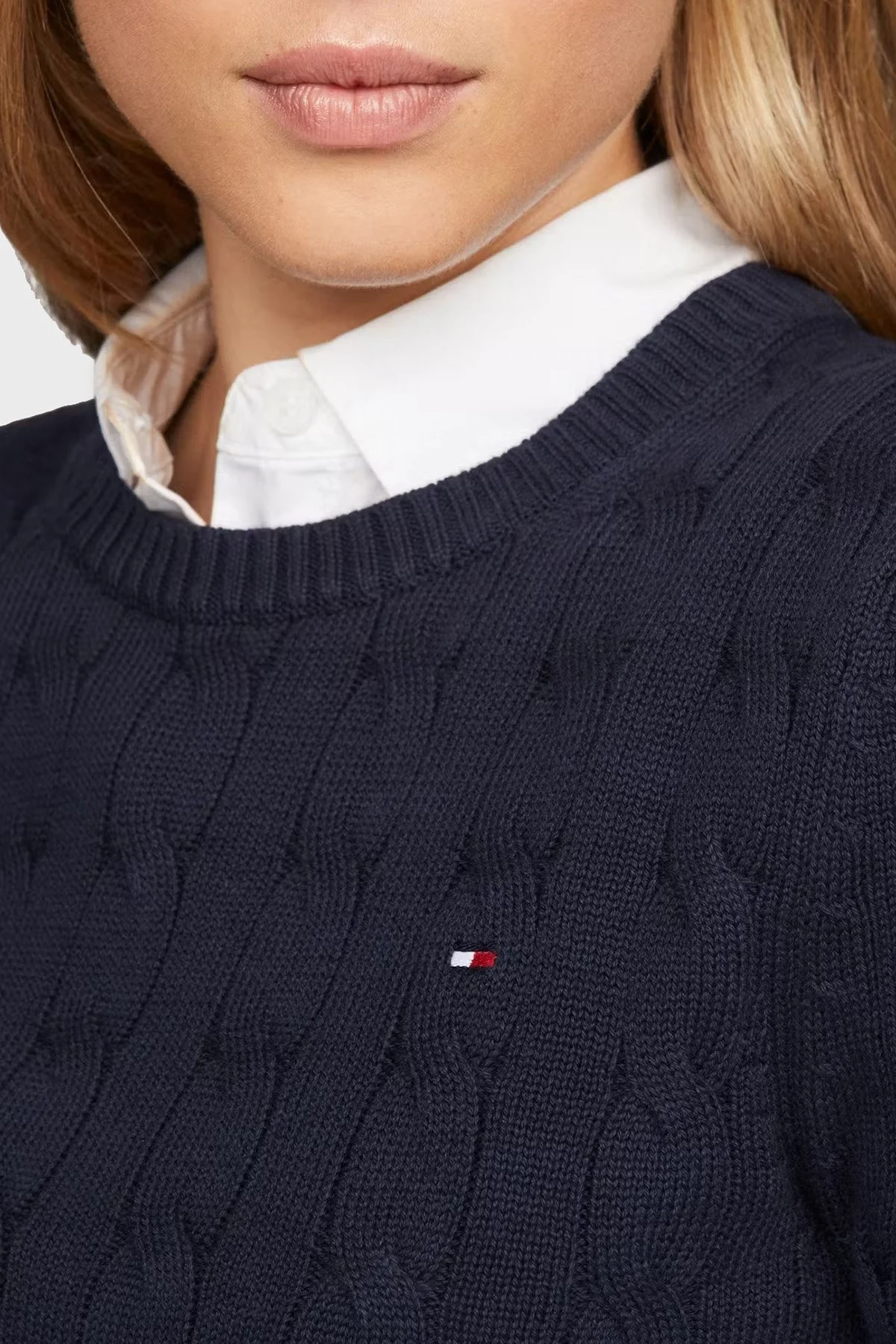 Tommy Hilfiger % 100 Pamuk Regular Fit Bisiklet Yaka Örme Bayan Kazak WW0WW45207 C1G LACİVERT - 9