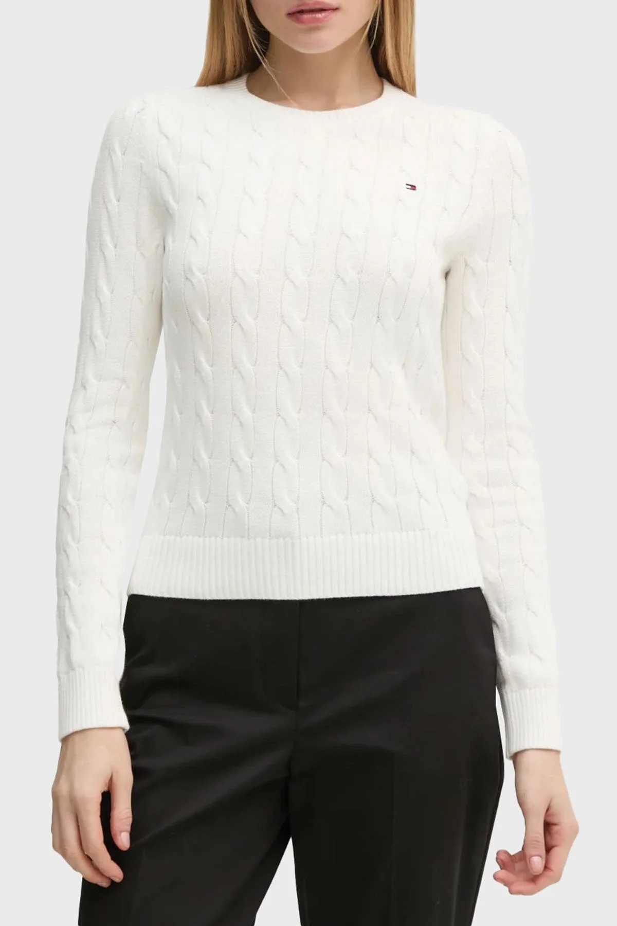 Tommy Hilfiger % 100 Pamuk Regular Fit Bisiklet Yaka Örme Bayan Kazak WW0WW45207 YBL BEYAZ - 5