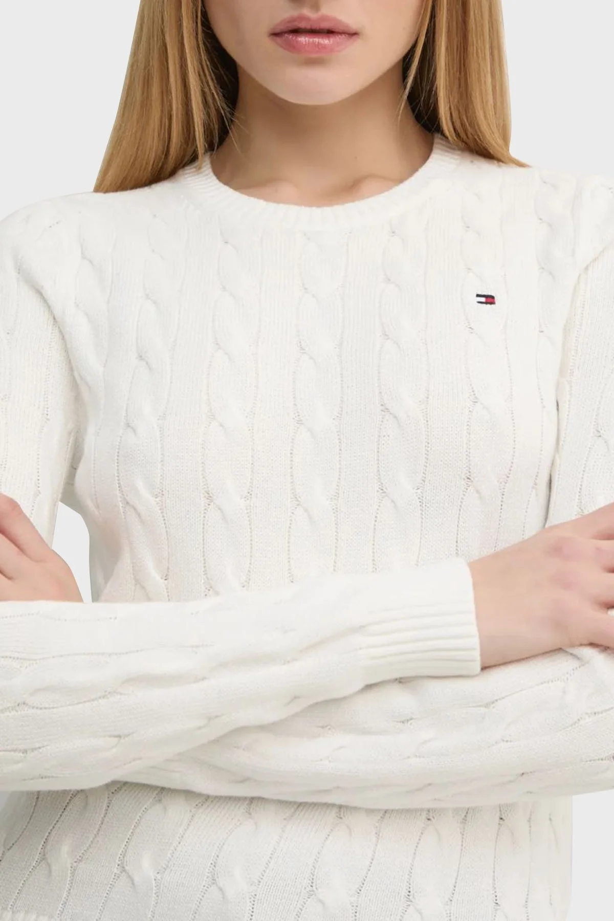 Tommy Hilfiger % 100 Pamuk Regular Fit Bisiklet Yaka Örme Bayan Kazak WW0WW45207 YBL BEYAZ - 7