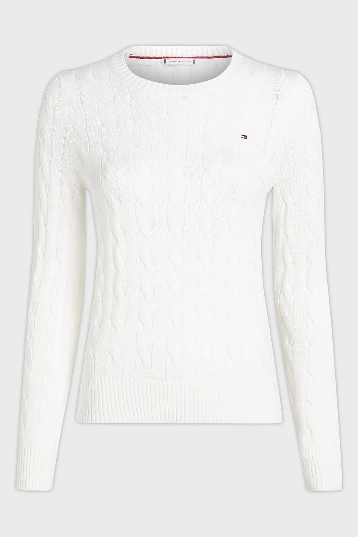 Tommy Hilfiger % 100 Pamuk Regular Fit Bisiklet Yaka Örme Bayan Kazak WW0WW45207 YBL BEYAZ - 8