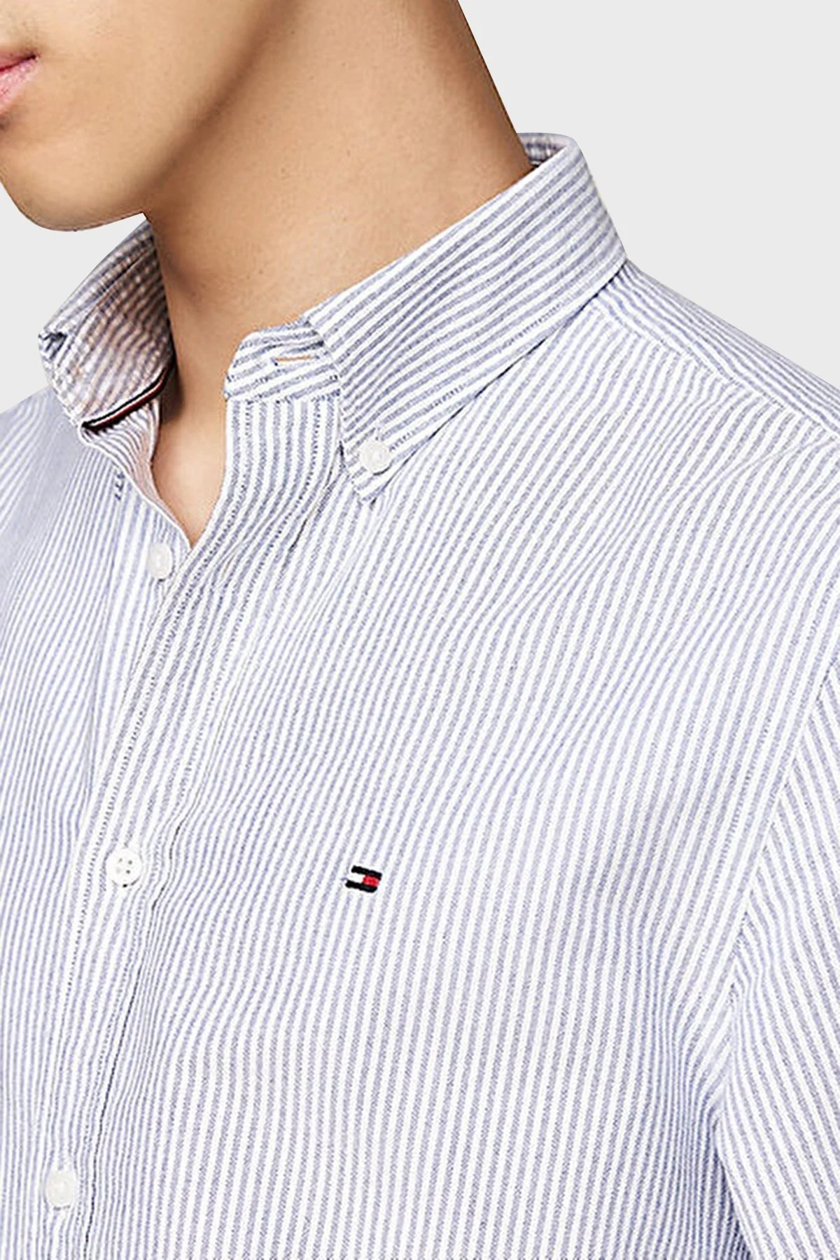 Tommy Hilfiger % 100 Pamuk Regular Fit Çizgili Erkek Gömlek MW0MW36238 0A8 MAVİ - 9
