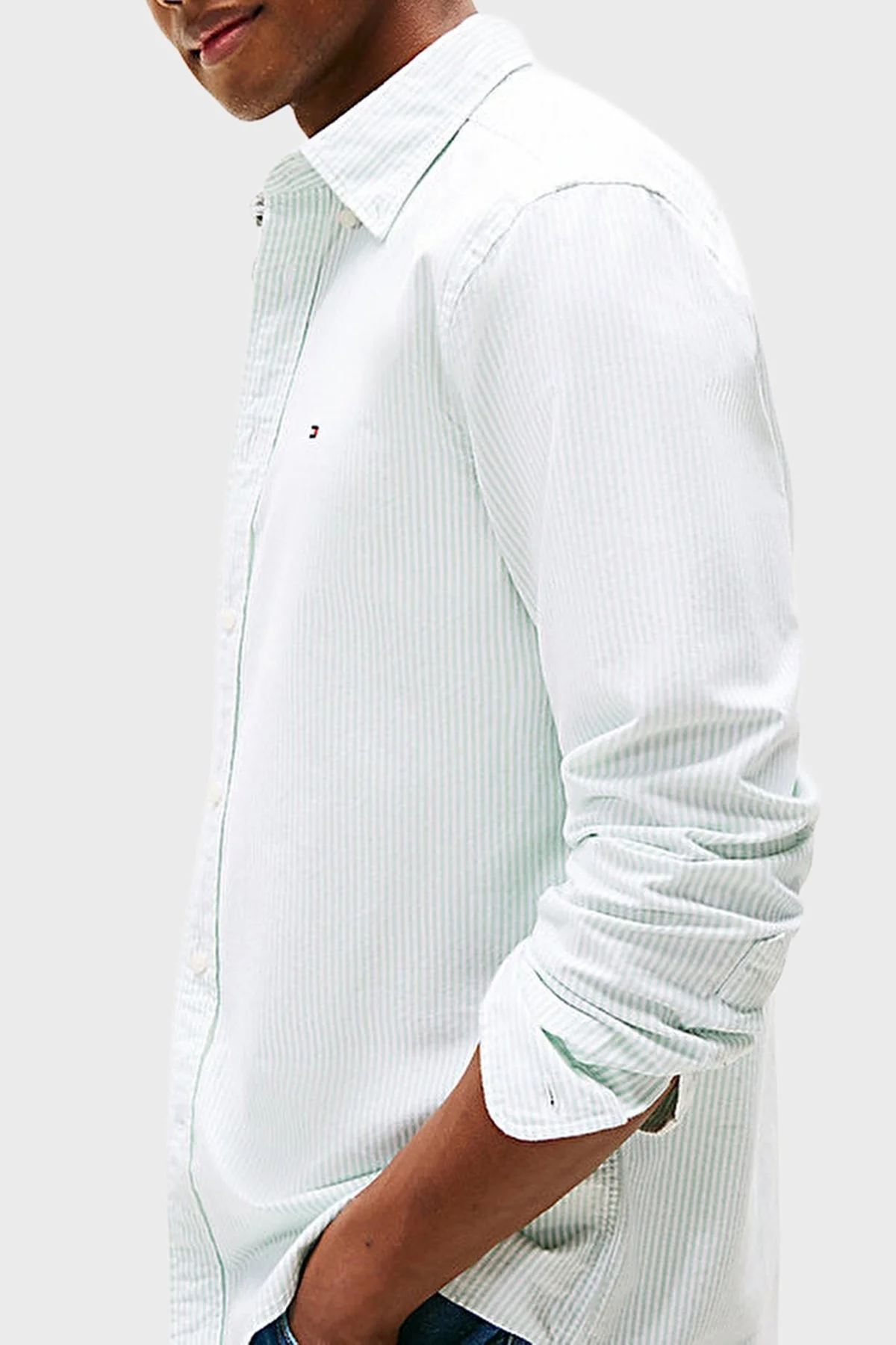 Tommy Hilfiger % 100 Pamuk Regular Fit Çizgili Erkek Gömlek MW0MW36238 0CF AÇIK YEŞİL - 3