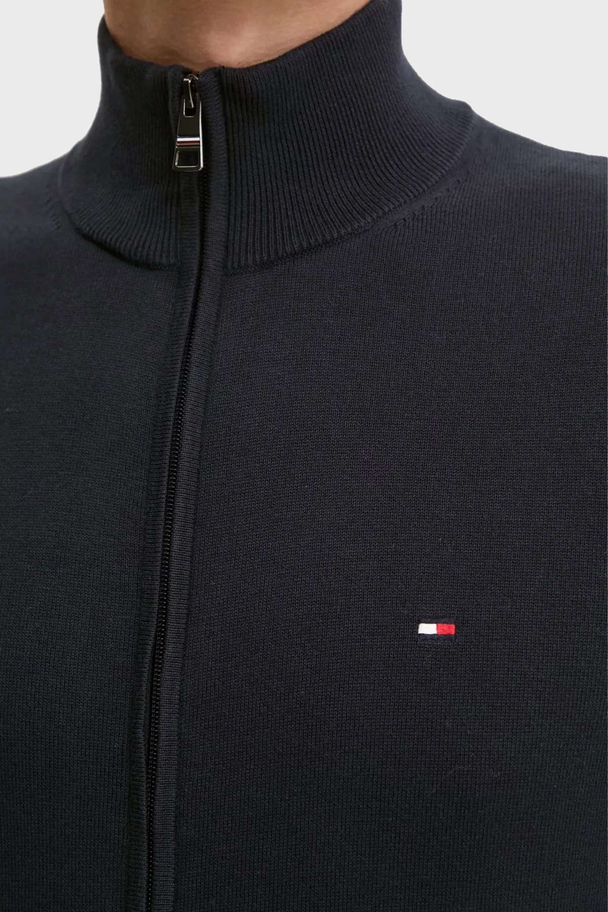 Tommy Hilfiger % 100 Pamuk Regular Fit Dik Yaka Fermuarlı Erkek Kazak MW0MW36517 DW5 LACİVERT - 4