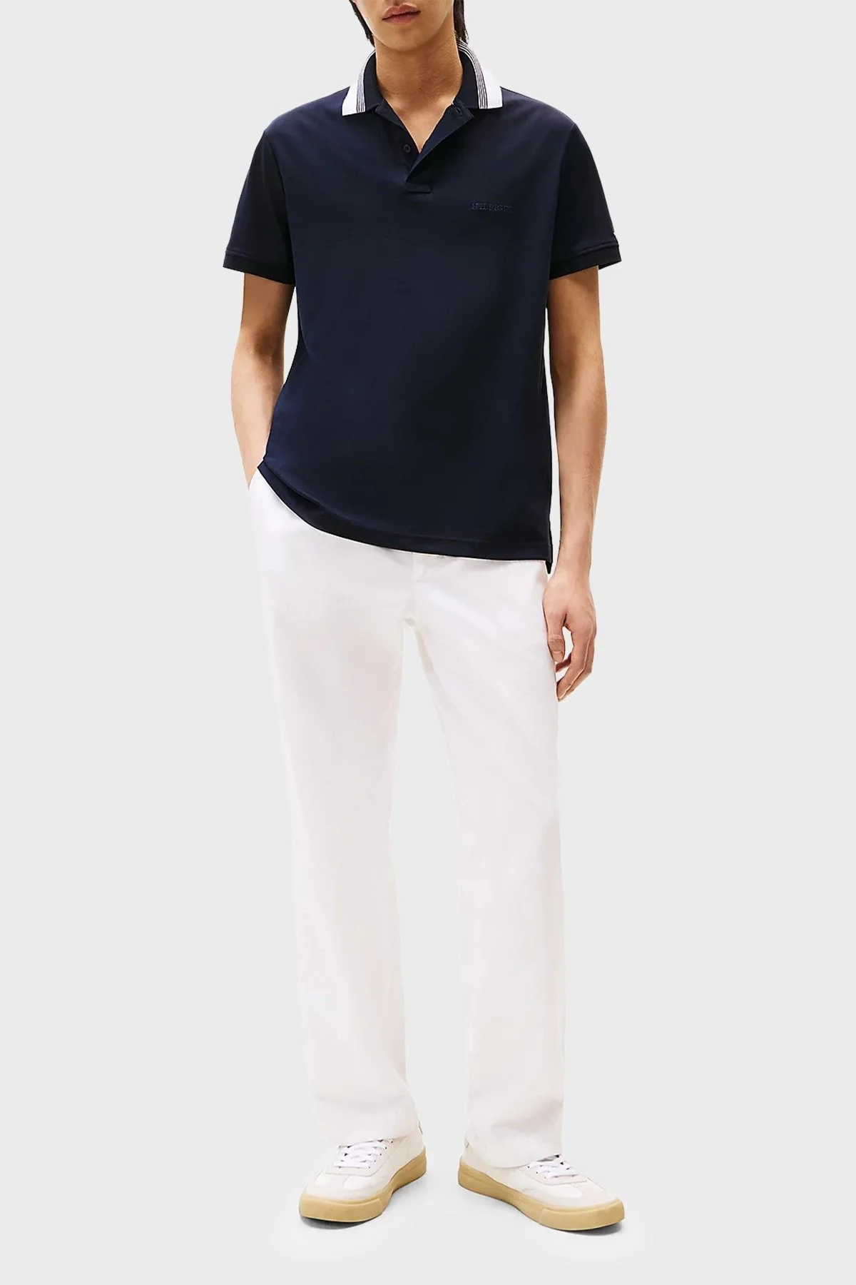 Tommy Hilfiger % 100 Pamuk Regular Fit Düğmeli Çizgili Erkek Polo Yaka T Shirt MW0MW38466 DW5 LACİVERT - 7