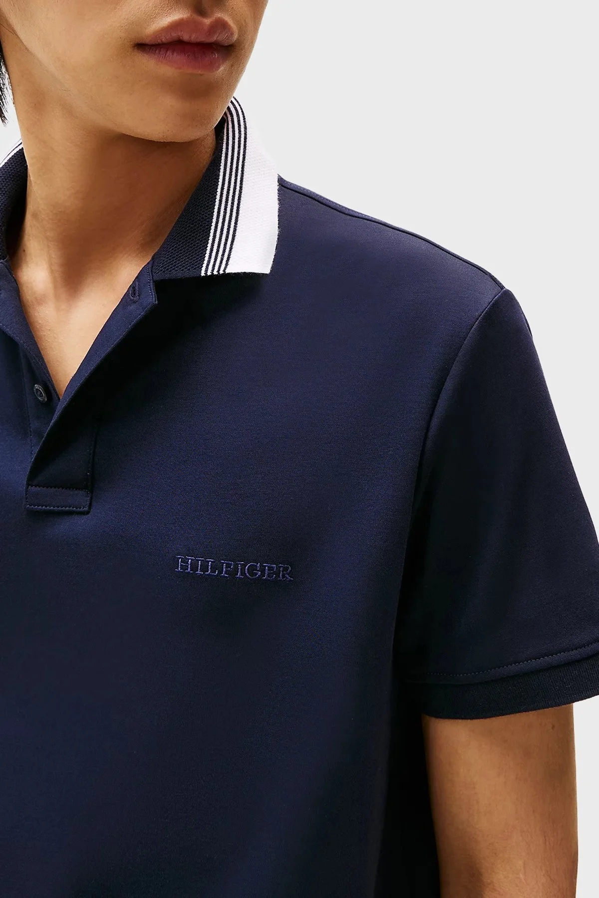 Tommy Hilfiger % 100 Pamuk Regular Fit Düğmeli Çizgili Erkek Polo Yaka T Shirt MW0MW38466 DW5 LACİVERT - 9