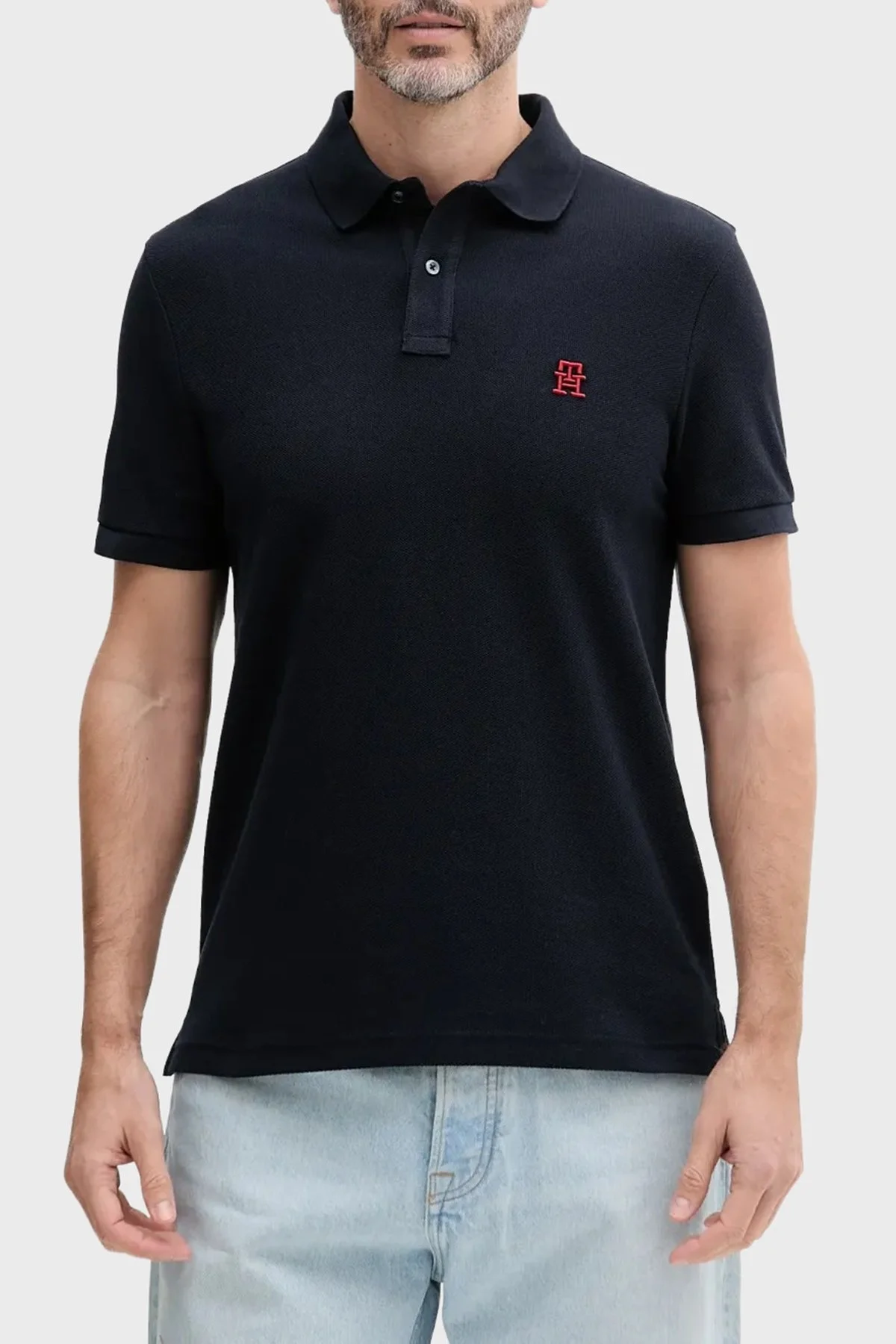 Tommy Hilfiger % 100 Pamuk Regular Fit Düğmeli Erkek Polo Yaka T Shirt MW0MW33167 DW5 LACİVERT - 4