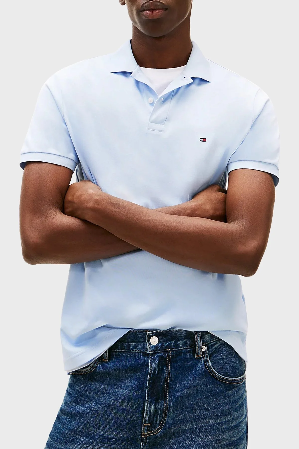 Tommy Hilfiger % 100 Pamuk Regular Fit Düğmeli Erkek Polo Yaka T Shirt MW0MW39994 C1O AÇIK MAVİ - 6