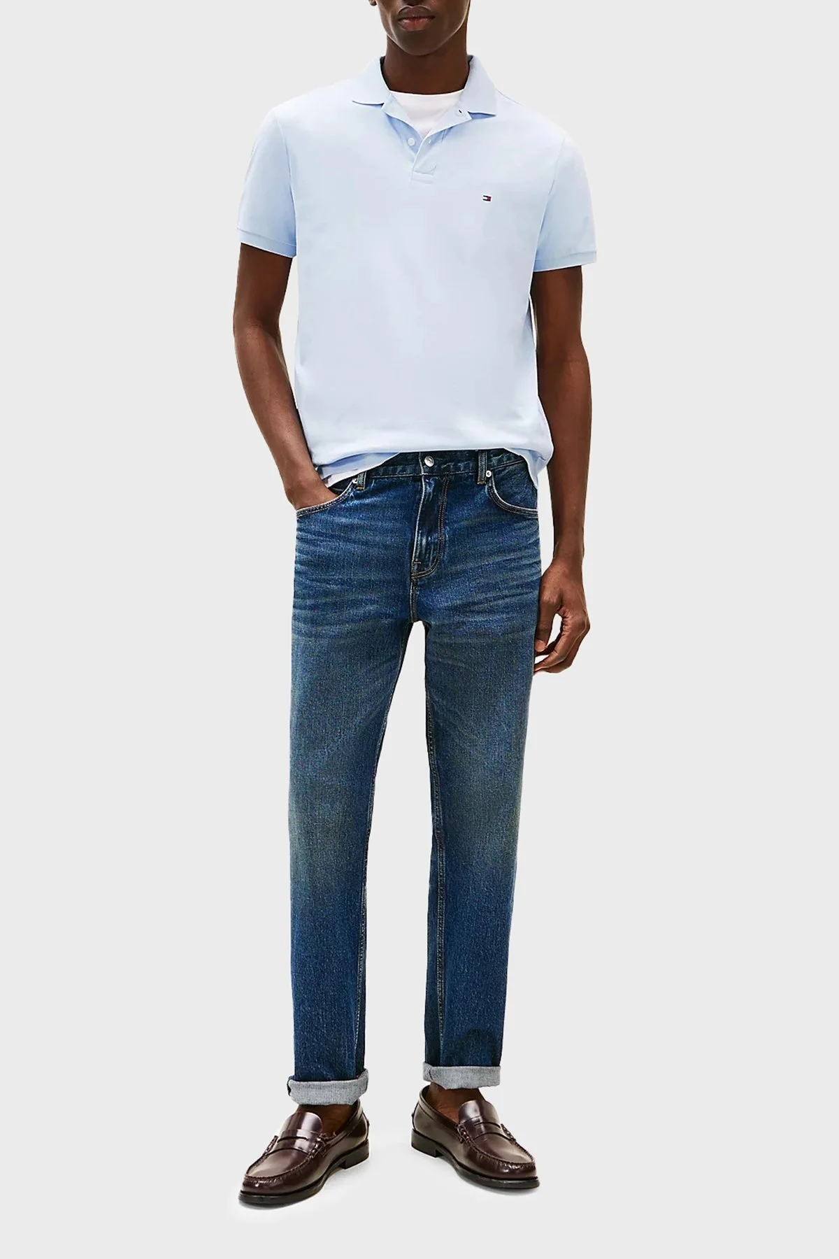 Tommy Hilfiger % 100 Pamuk Regular Fit Düğmeli Erkek Polo Yaka T Shirt MW0MW39994 C1O AÇIK MAVİ - 7