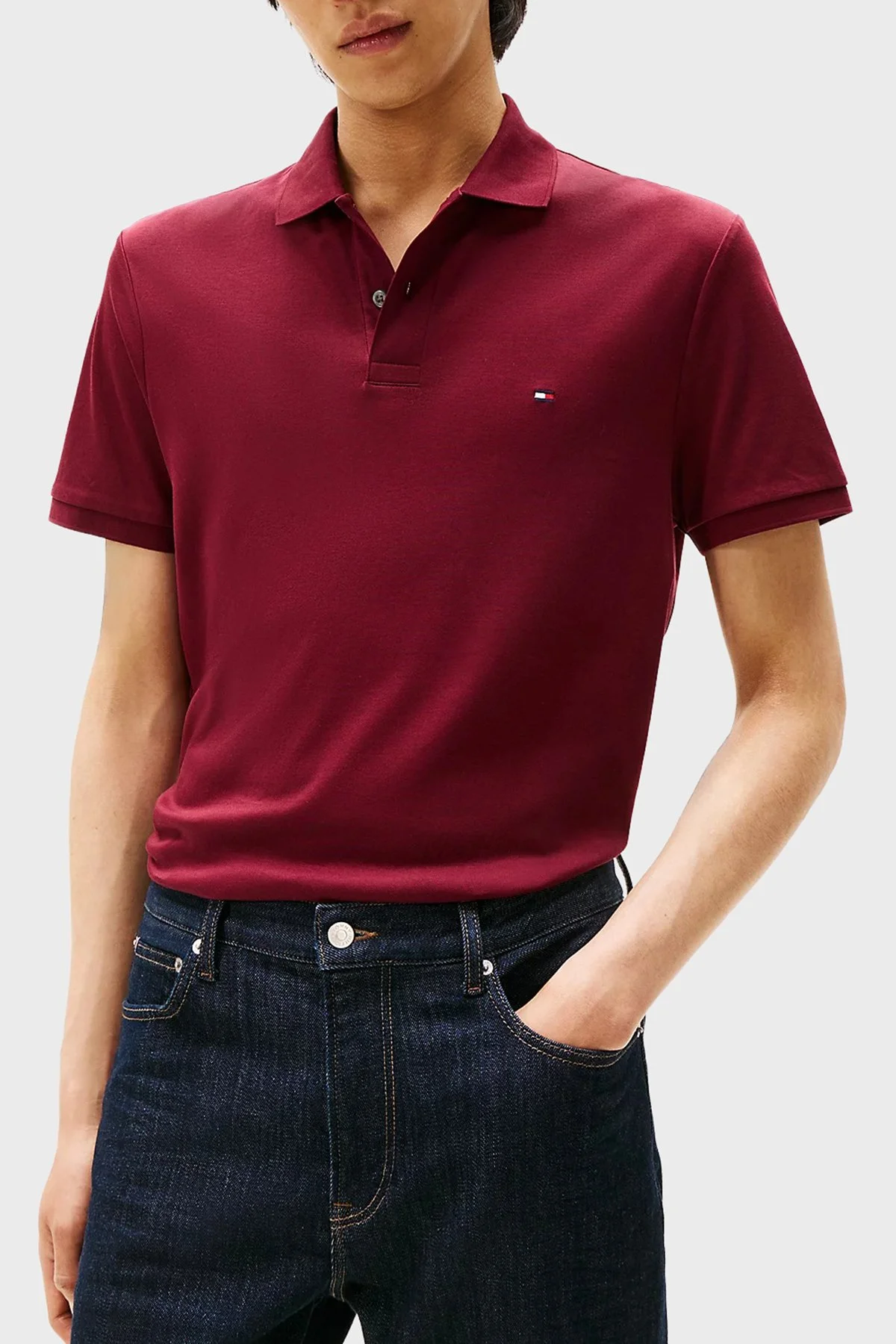 Tommy Hilfiger % 100 Pamuk Regular Fit Düğmeli Erkek Polo Yaka T Shirt MW0MW39994 VLP BORDO - 1