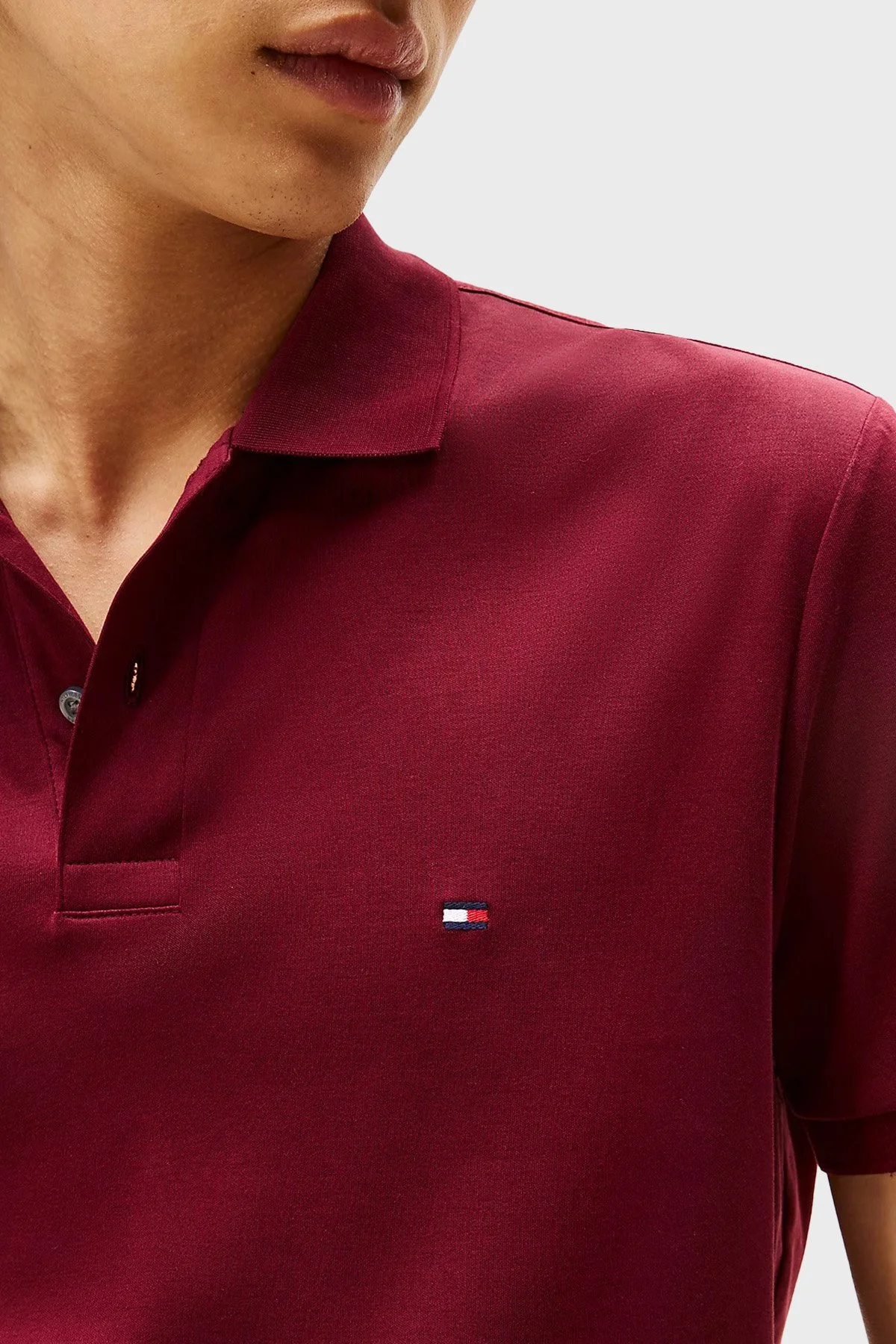 Tommy Hilfiger % 100 Pamuk Regular Fit Düğmeli Erkek Polo Yaka T Shirt MW0MW39994 VLP BORDO - 4