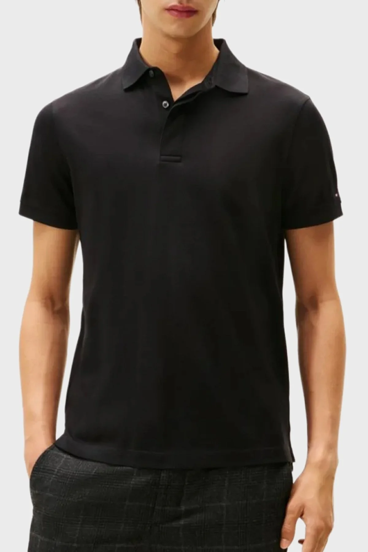 Tommy Hilfiger % 100 Pamuk Regular Fit Düğmeli Erkek Polo Yaka T Shirt MW0MW41513 BDS SİYAH - 1