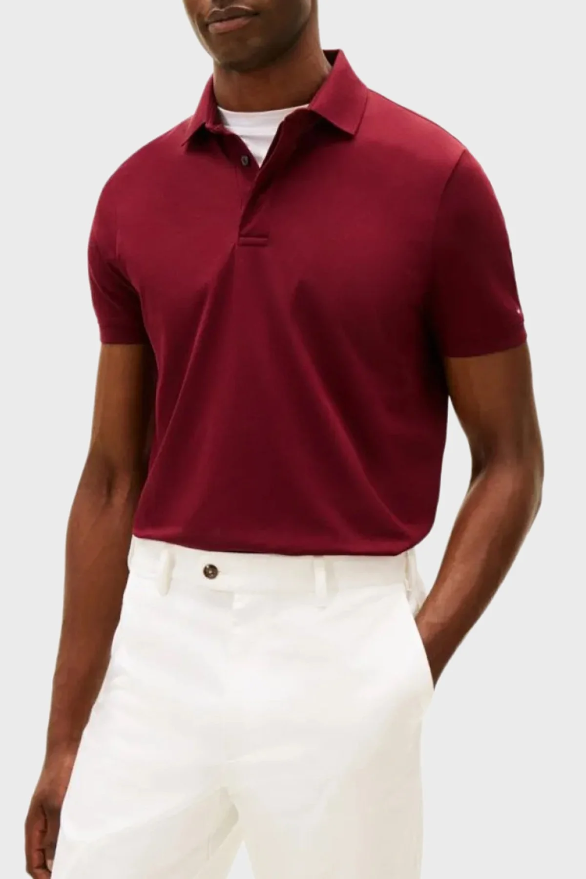 Tommy Hilfiger % 100 Pamuk Regular Fit Düğmeli Erkek Polo Yaka T Shirt MW0MW41513 VLP BORDO - 1