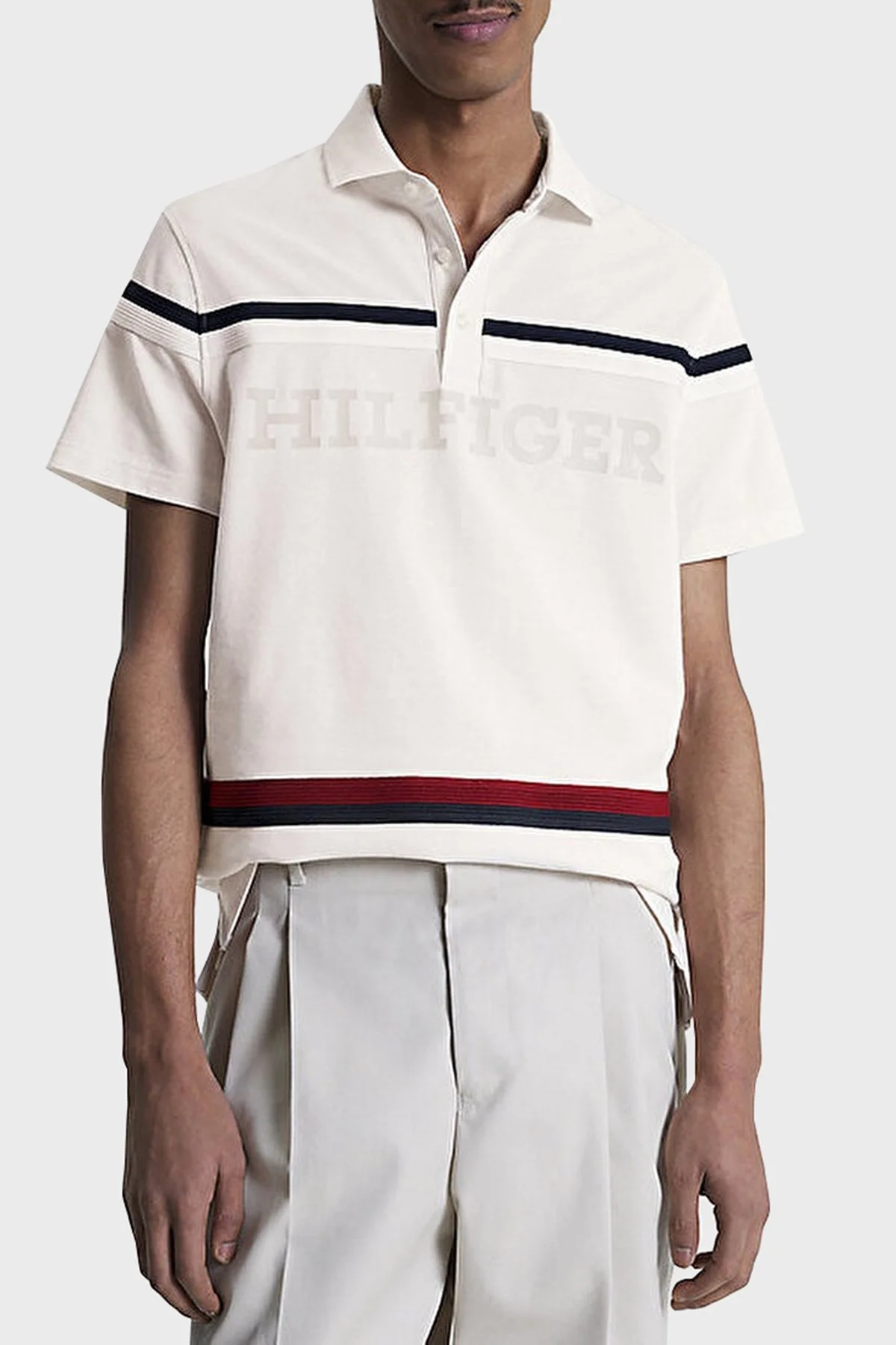 Tommy Hilfiger % 100 Pamuk Regular Fit Düğmeli Erkek Polo Yaka T Shirt MW0MW31555 AC0 KREM - 1