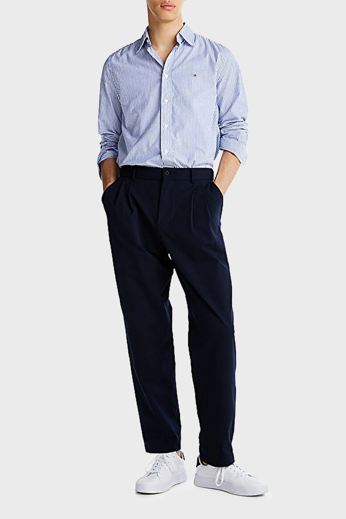 Tommy Hilfiger % 100 Pamuk Regular Fit Düğmeli Yaka Çizgili Erkek Gömlek MW0MW37549 0A5 MAVİ-BEYAZ - 2