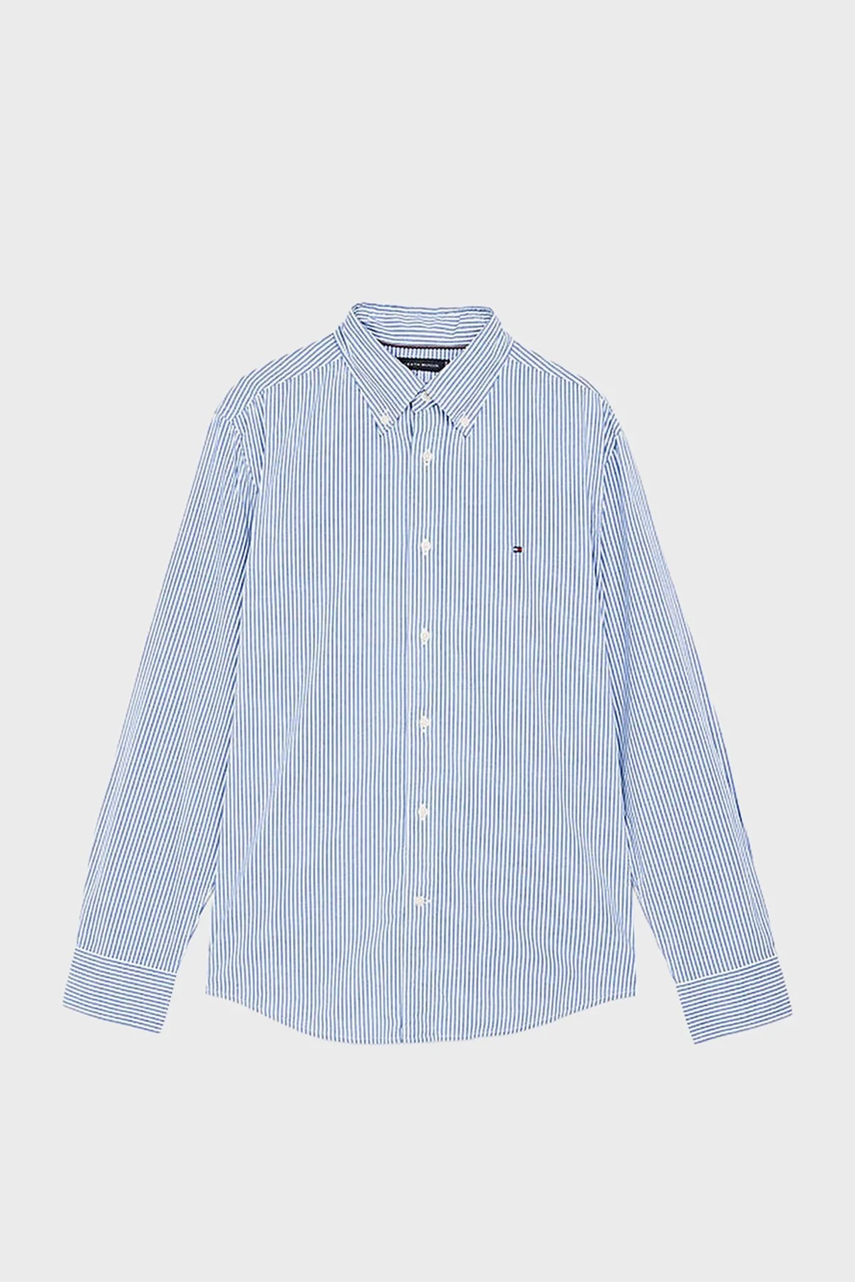 Tommy Hilfiger % 100 Pamuk Regular Fit Düğmeli Yaka Çizgili Erkek Gömlek MW0MW37549 0A5 MAVİ-BEYAZ - 5