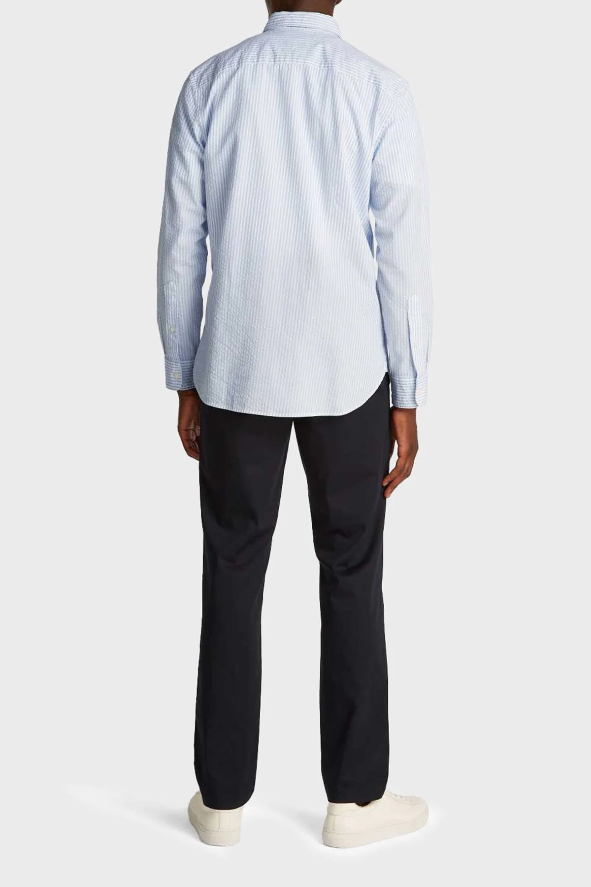 Tommy Hilfiger % 100 Pamuk Regular Fit Düğmeli Yaka Çizgili Erkek Gömlek MW0MW38571 0A4 BEYAZ-MAVİ - 3